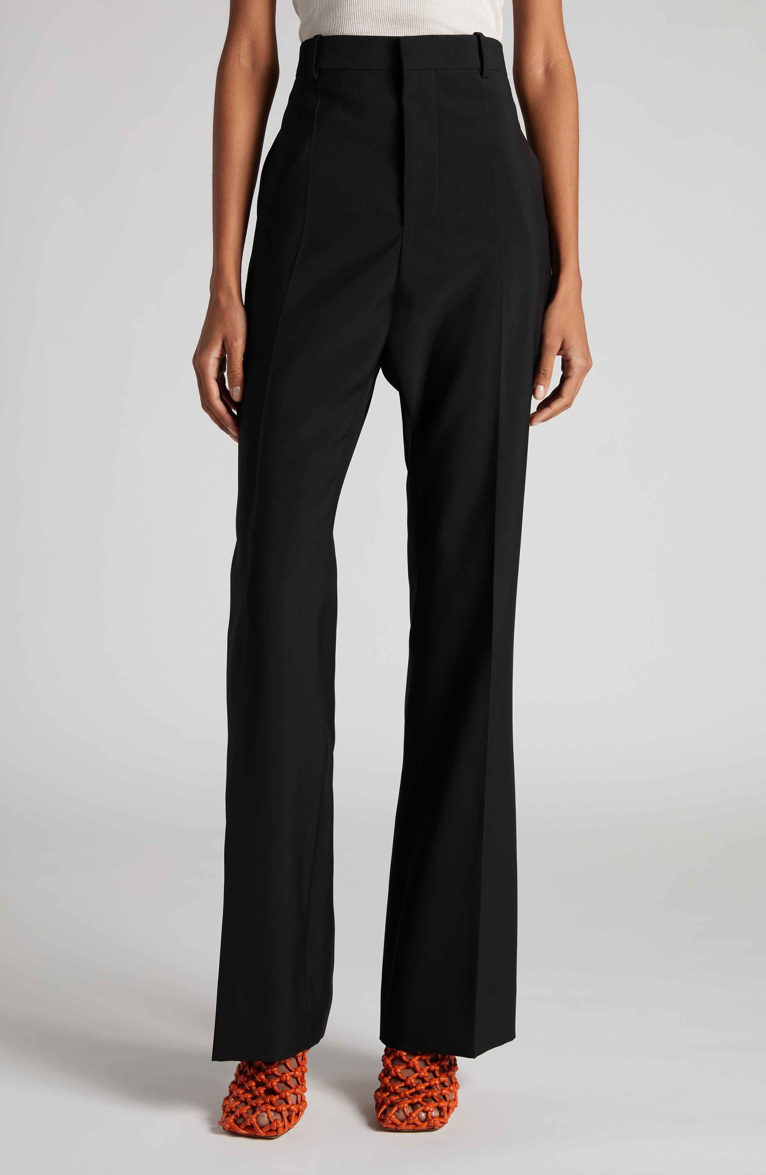 Bottega Veneta Lightweight Wool Flare Leg Pants in 1000 Black at Nordstrom - 1