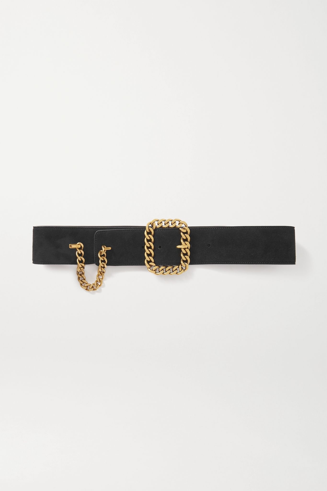 Chain-embellished suede waist belt - 1