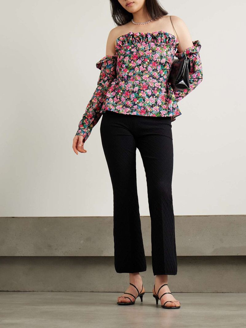 KIKA VARGAS Jacqueline off-the-shoulder floral-print woven peplum top Pink outlook