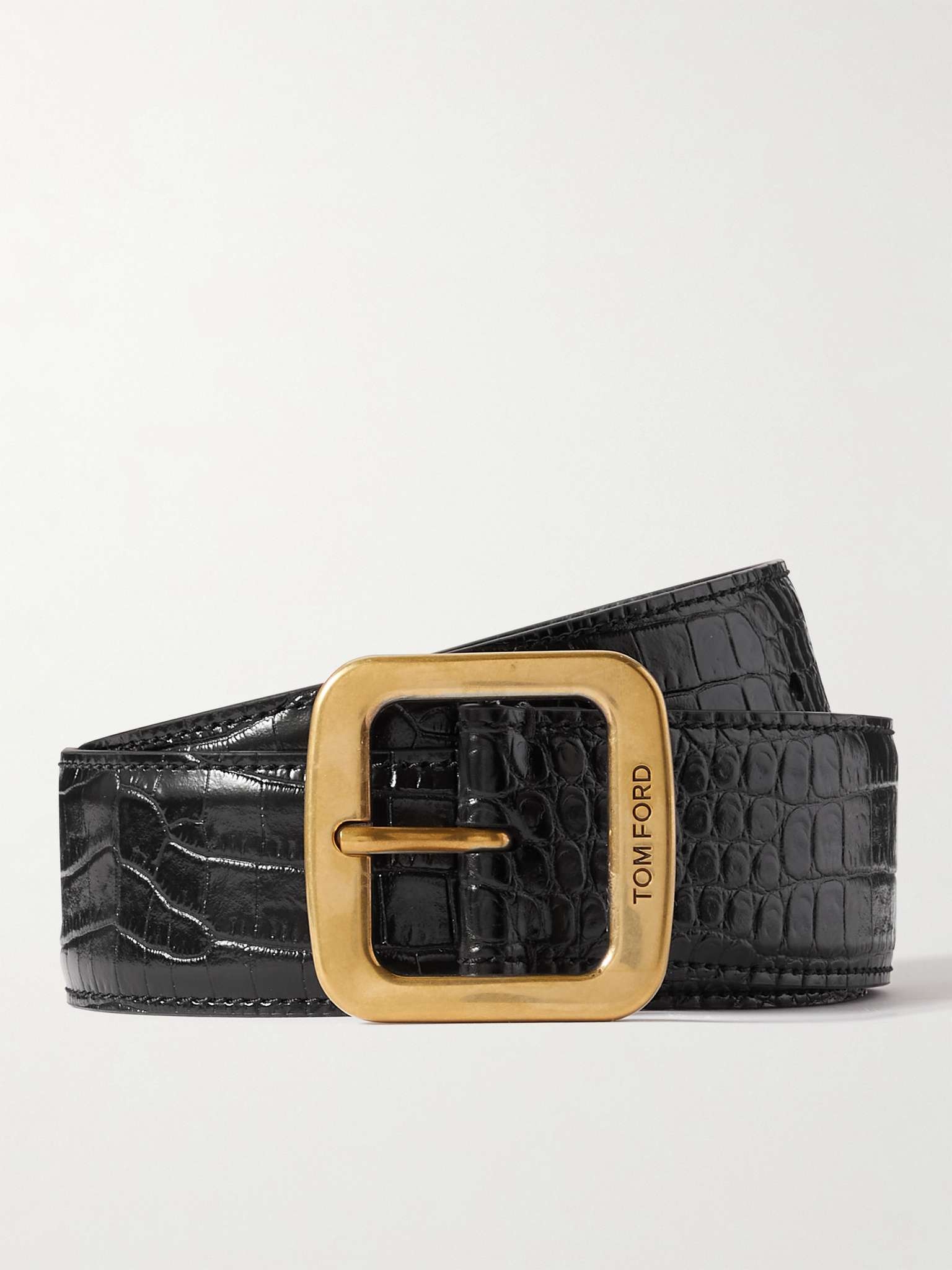 4cm Croc-Effect Leather Belt - 1