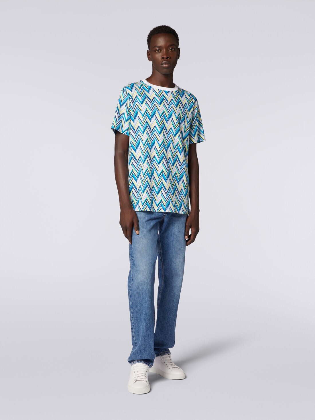 Crew-neck T-shirt in cotton with zigzag print - 2