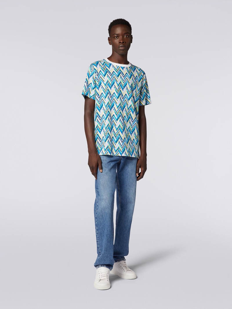 Missoni Crew-neck T-shirt in cotton with zigzag print outlook