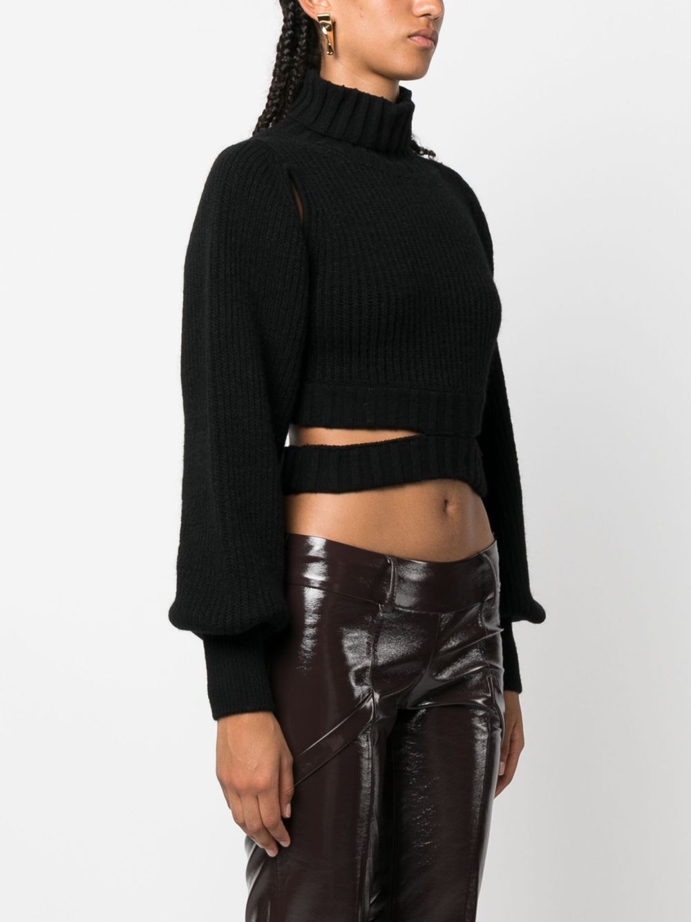 roll-neck cropped knit jumper - 3