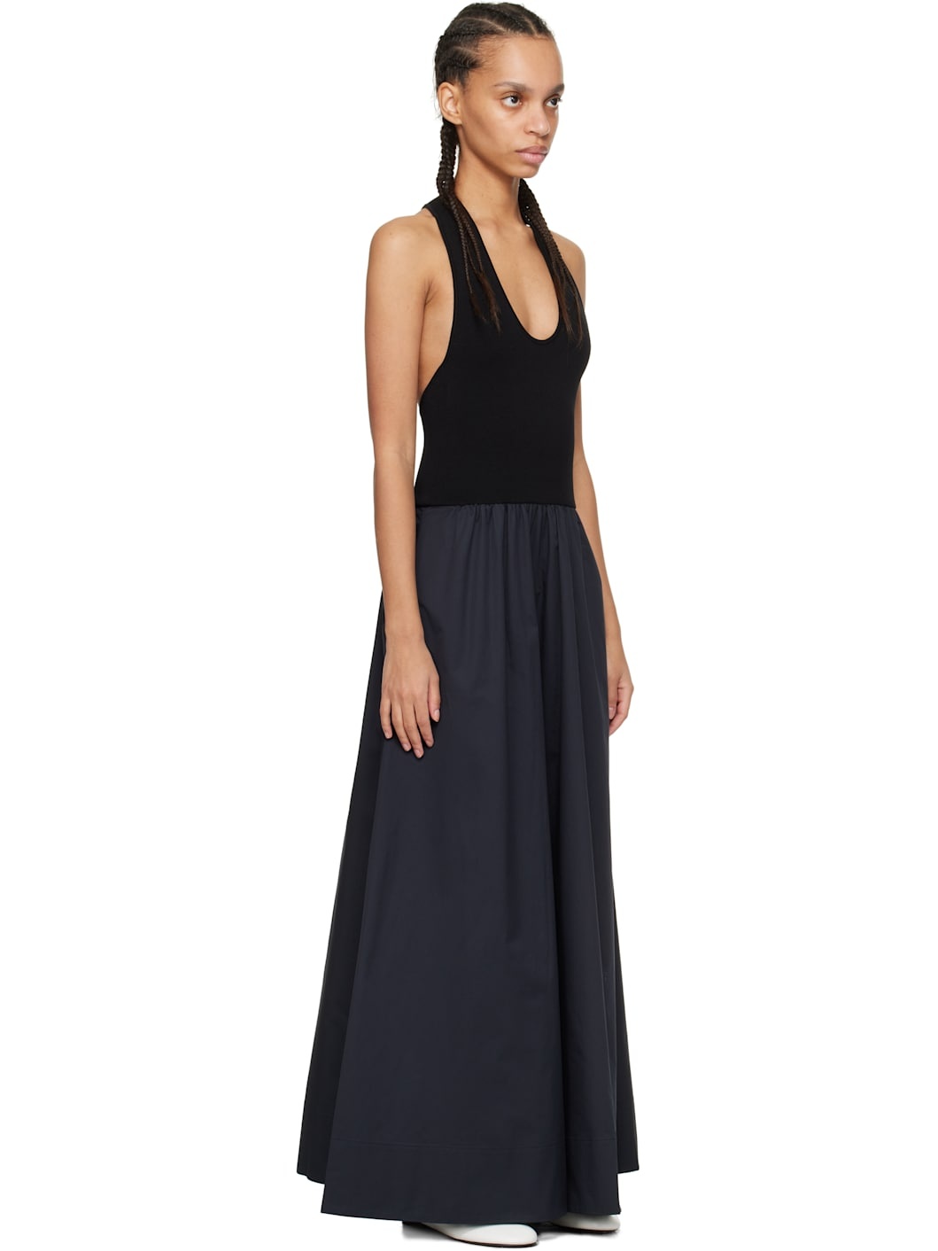 Black Plunge Neck Midi Dress - 2