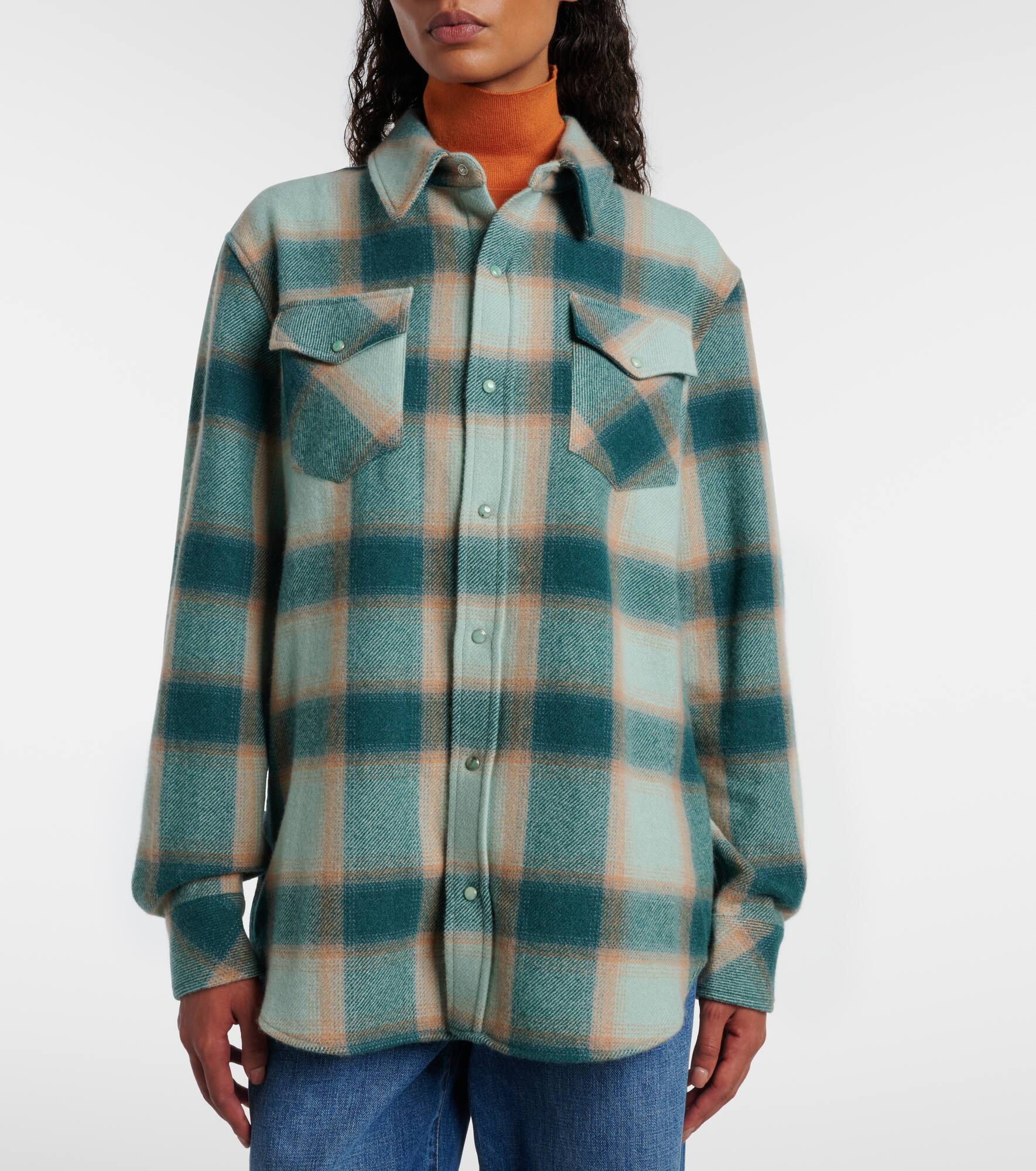 Checked cashmere overshirt - 6