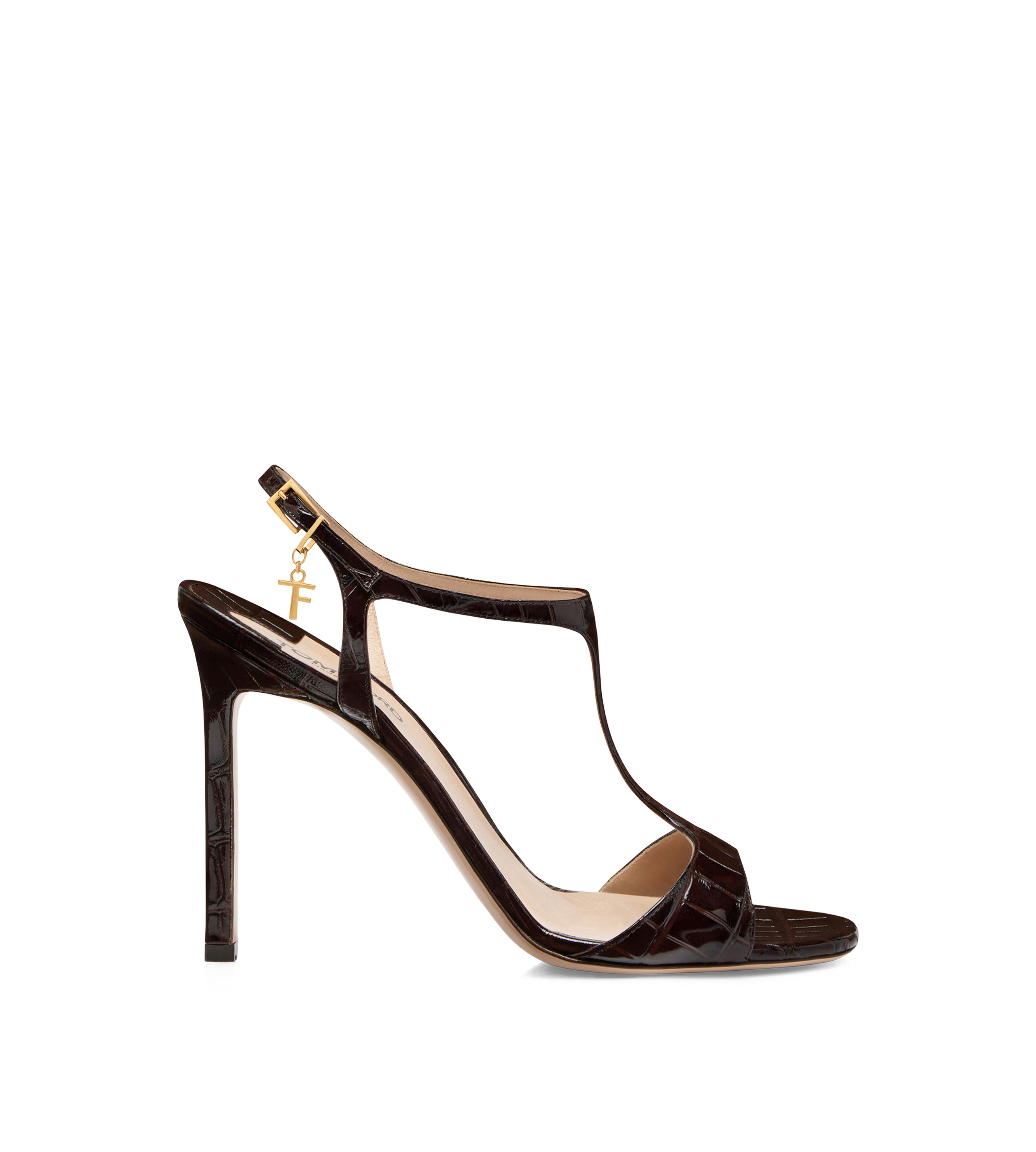 GLOSSY STAMPED CROCODILE LEATHER ANGELINA SANDAL - 1