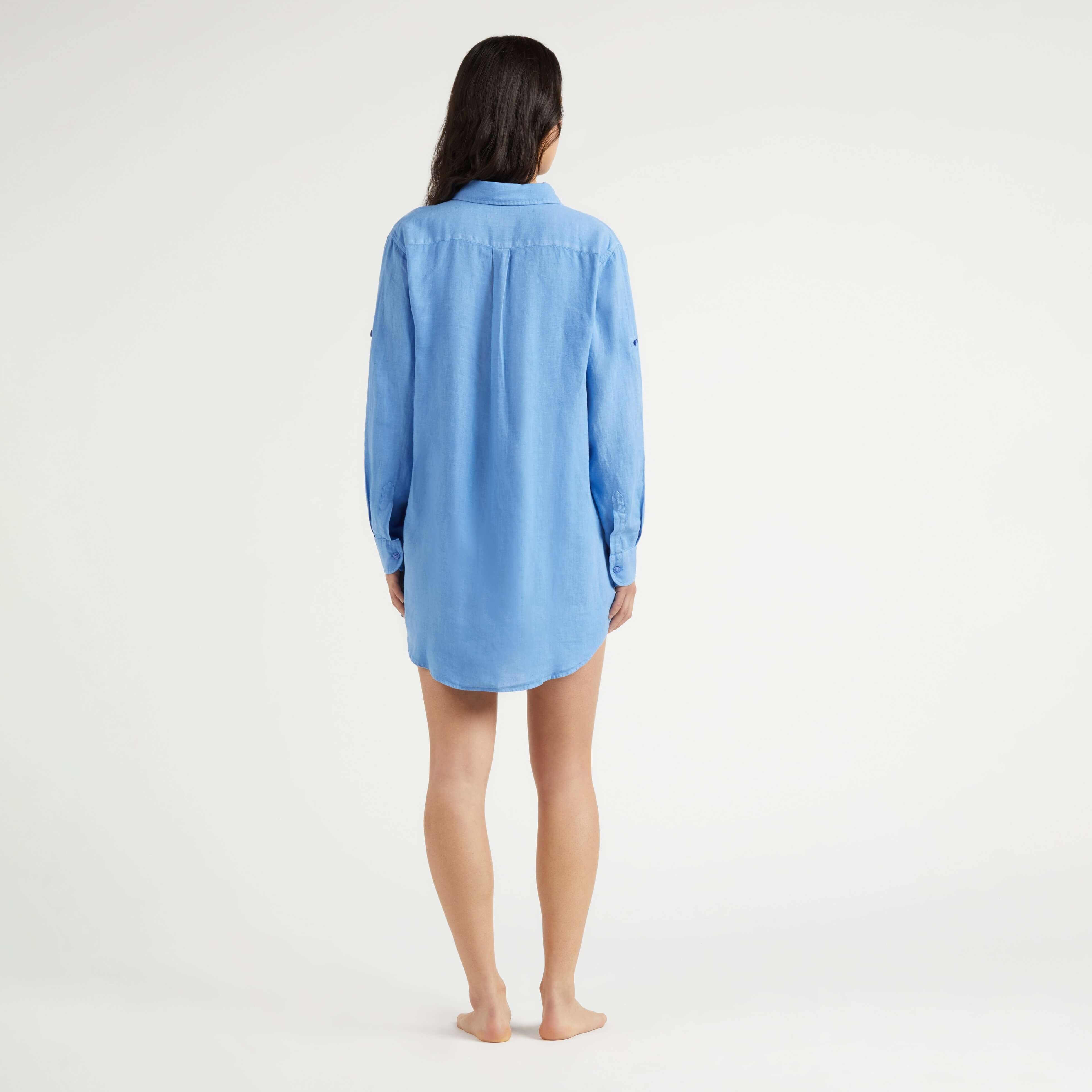 Women Linen Shirt Dress Solid - 4