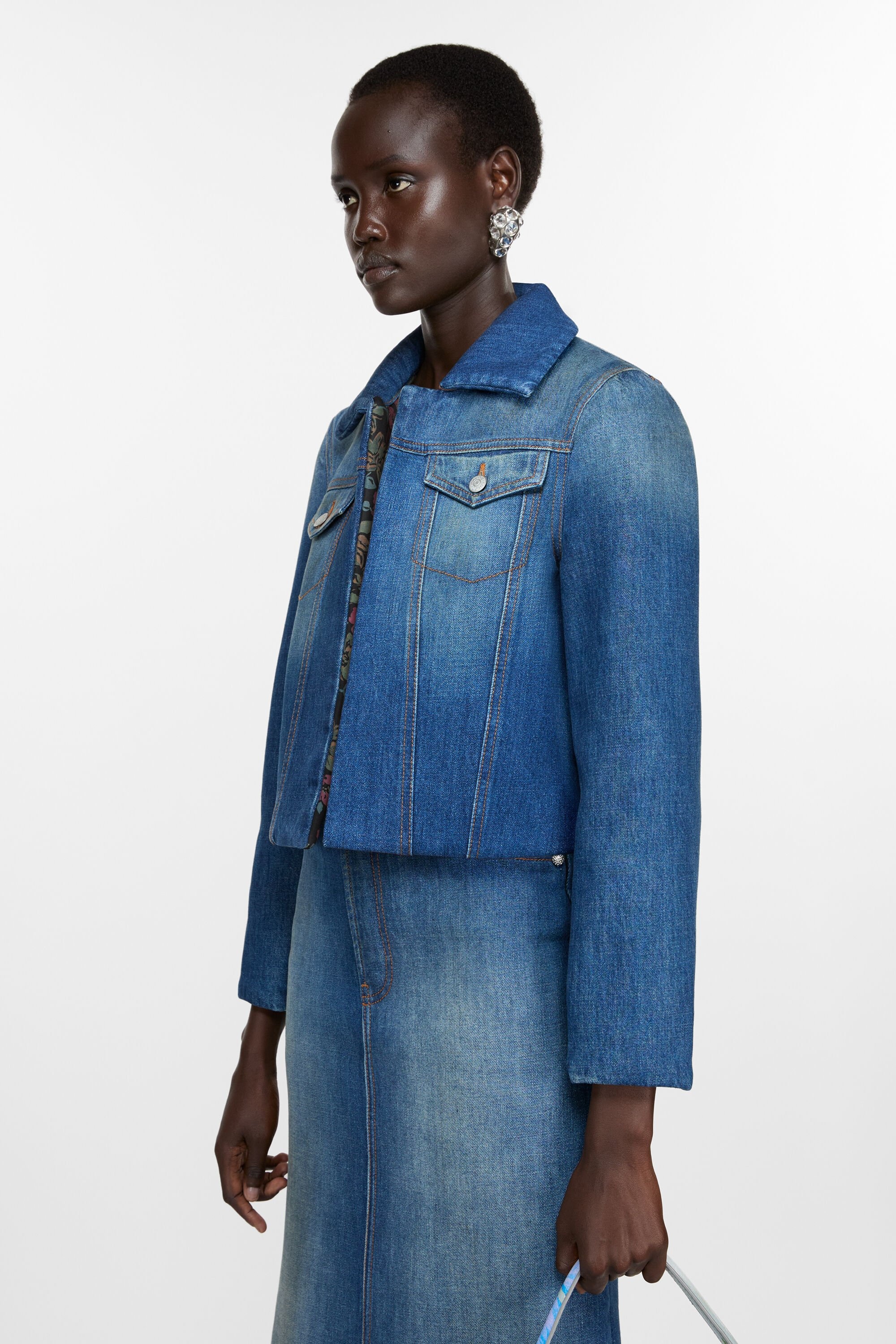 Bonded denim jacket - Mid Blue - 3