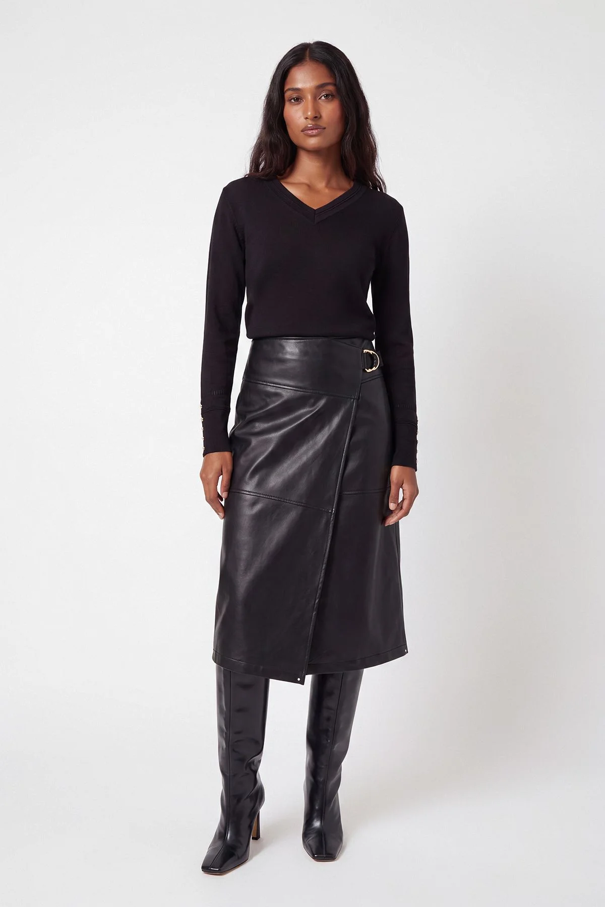 Forever Viscose Blend Knitted Stitch Detail V Neck Long Sleeve Jumper - 1