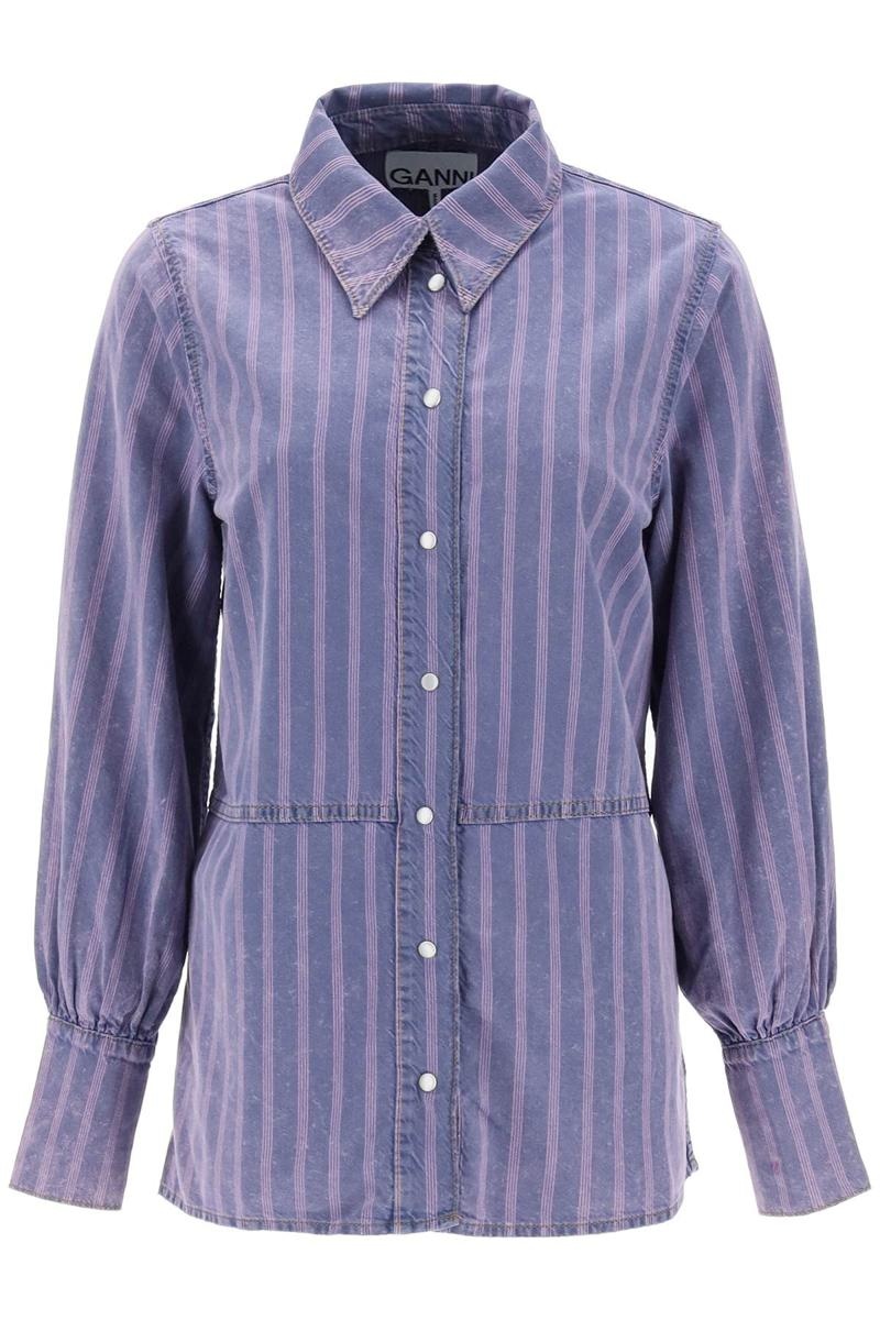 GANNI STRIPED DENIM SHIRT - 1