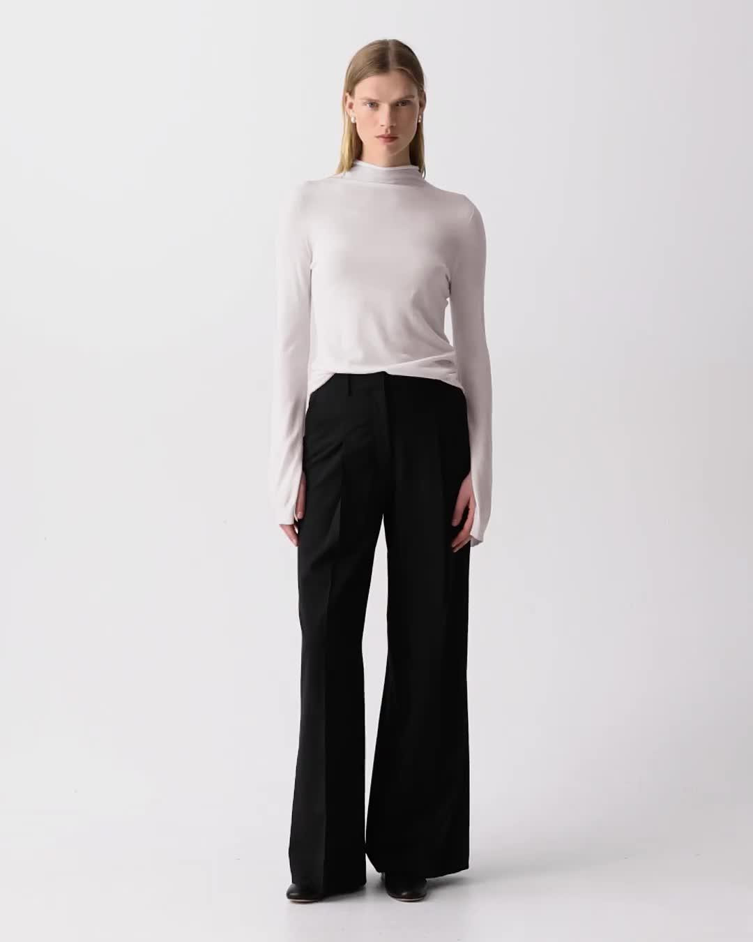 Pleated Wide-Leg Pant, 33'' in Good Wool - 6