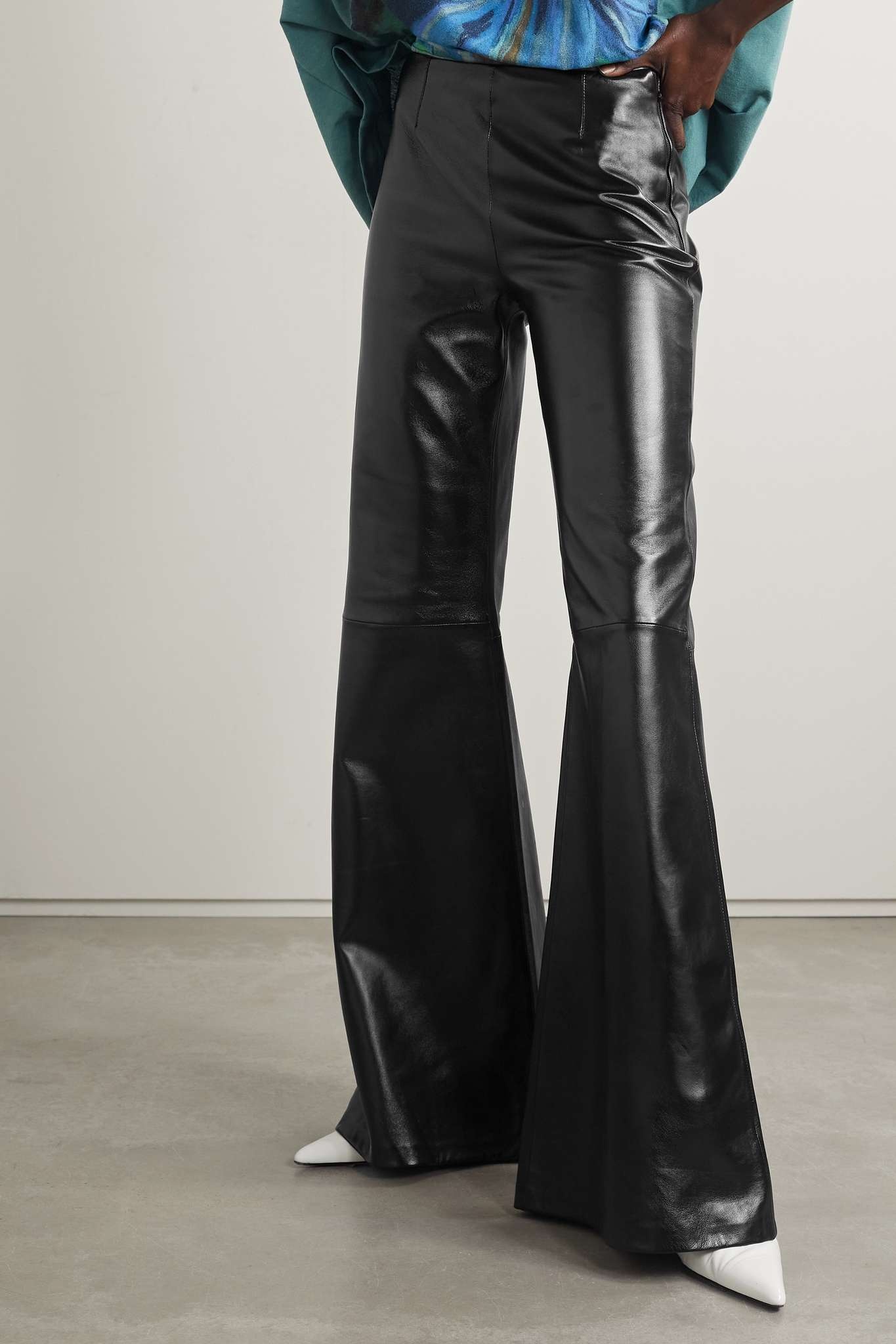 Glossed-leather flared pants - 3