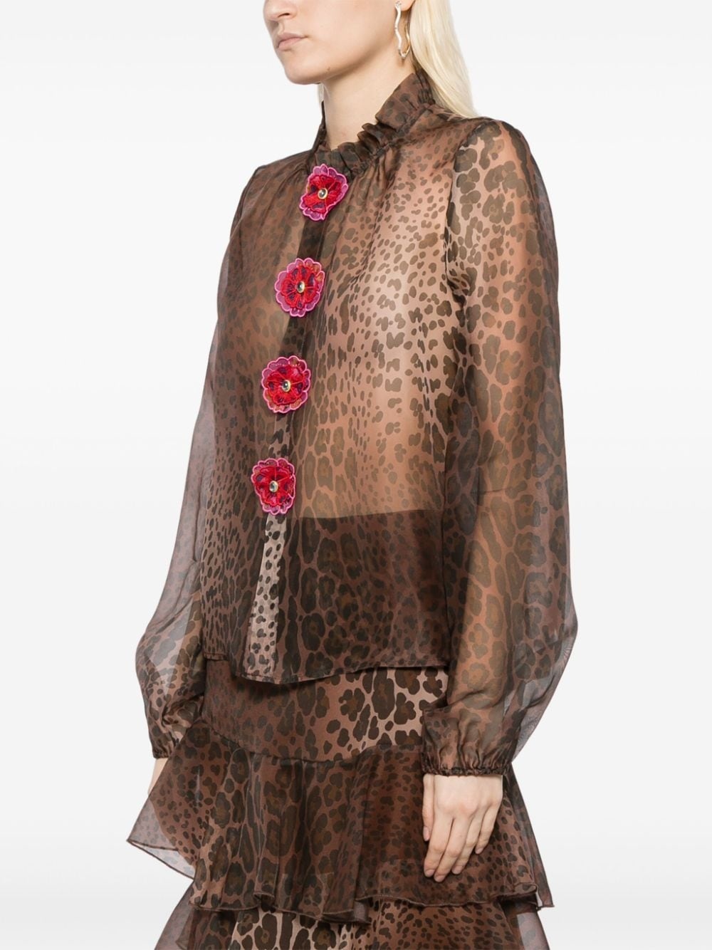 leopard-print silk blouse - 3