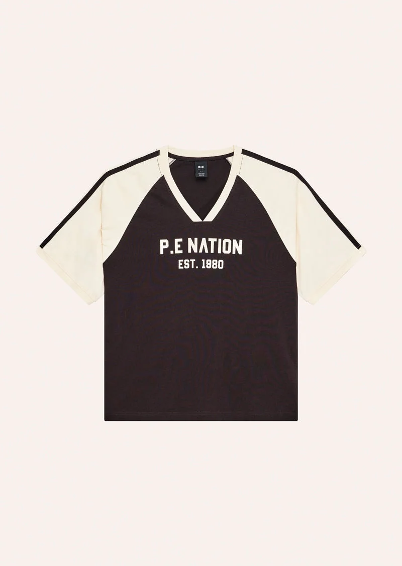 SPINOUT BASEBALL TEE IN BLACK BEAN & WHISPER WHITE - 1