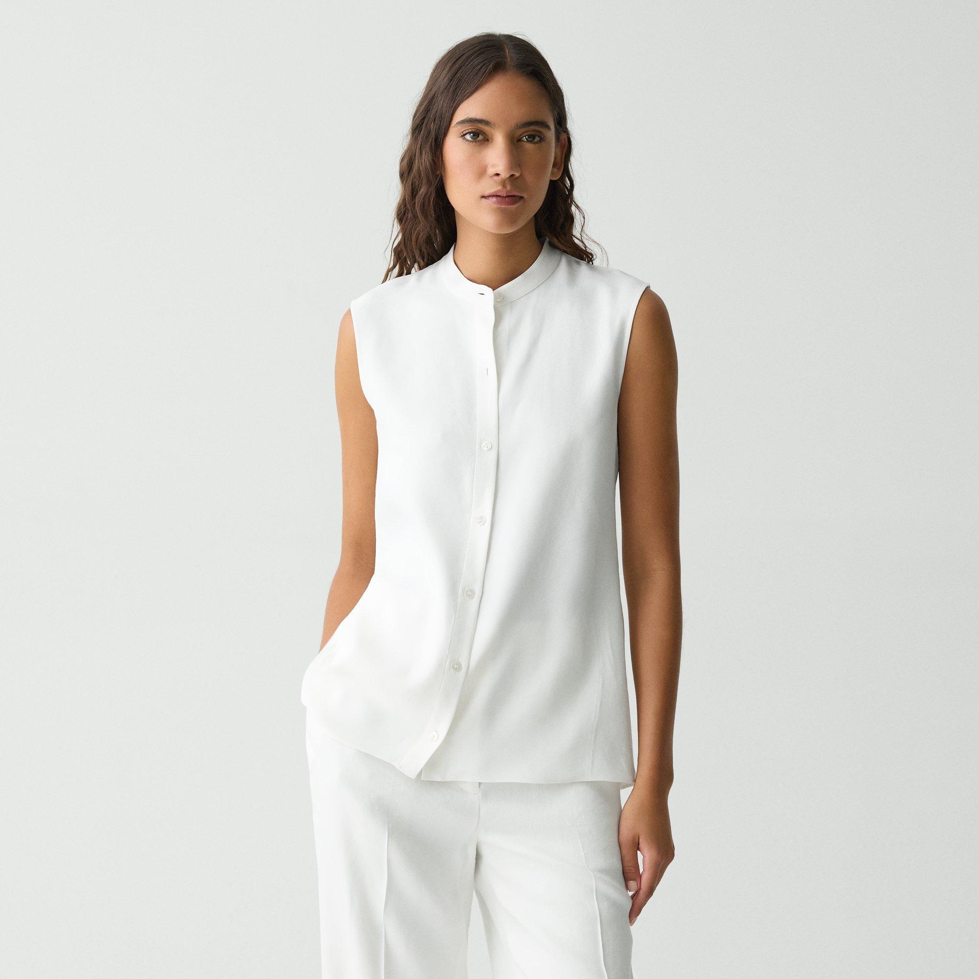 Sleeveless Asymmetrical Shirt in Linen-Viscose - 2