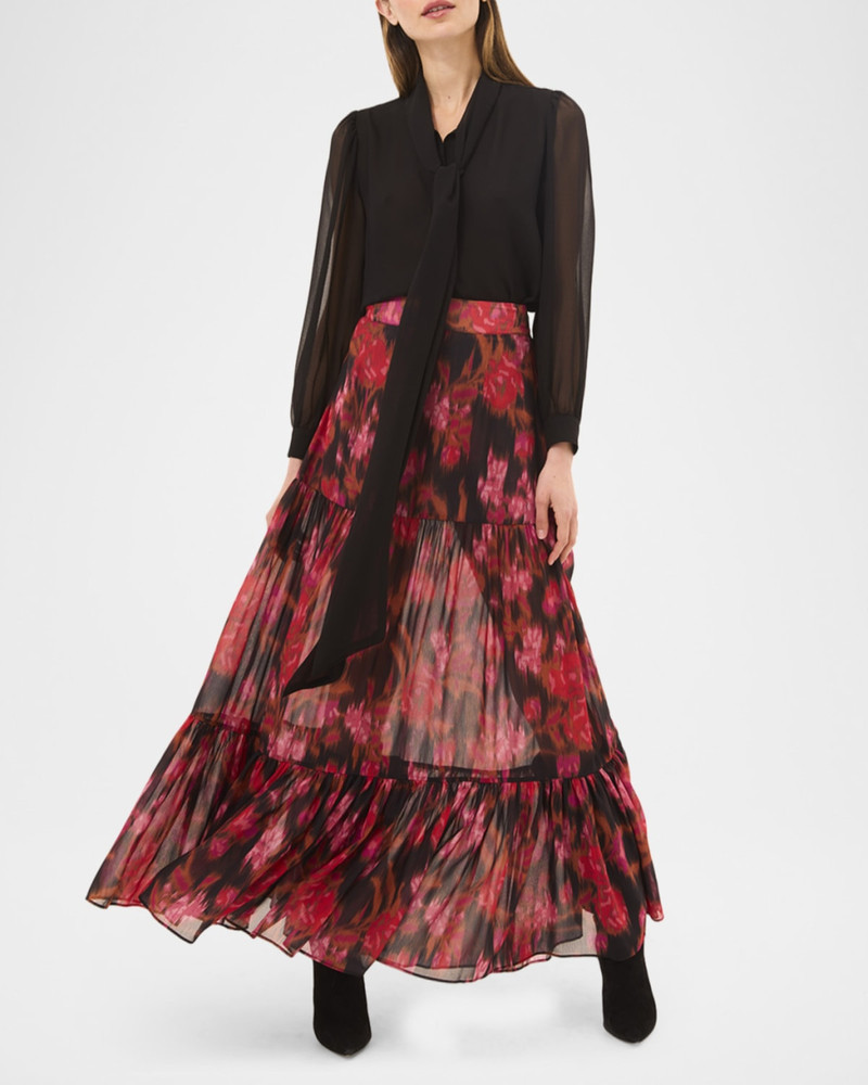 MISA Mavi Floral Chiffon Maxi Skirt outlook