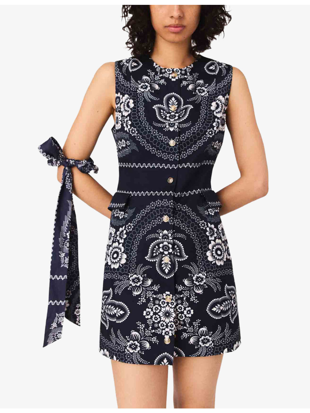 Bandana-Print Button-Embellished Woven Mini Dress - 3