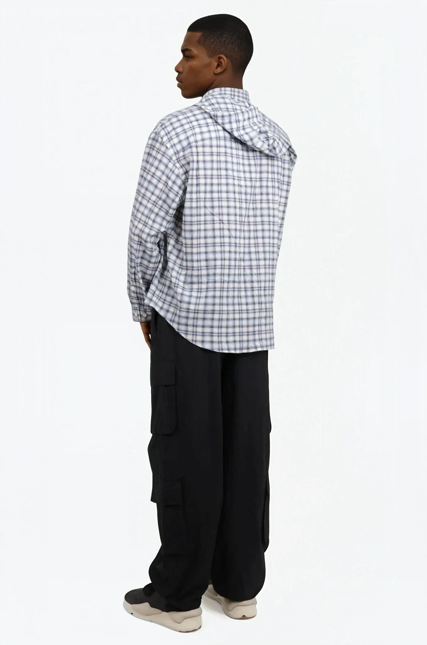 OVERSIZED CHECK HOODY SHIRTS | LIGHT BLUE - 3