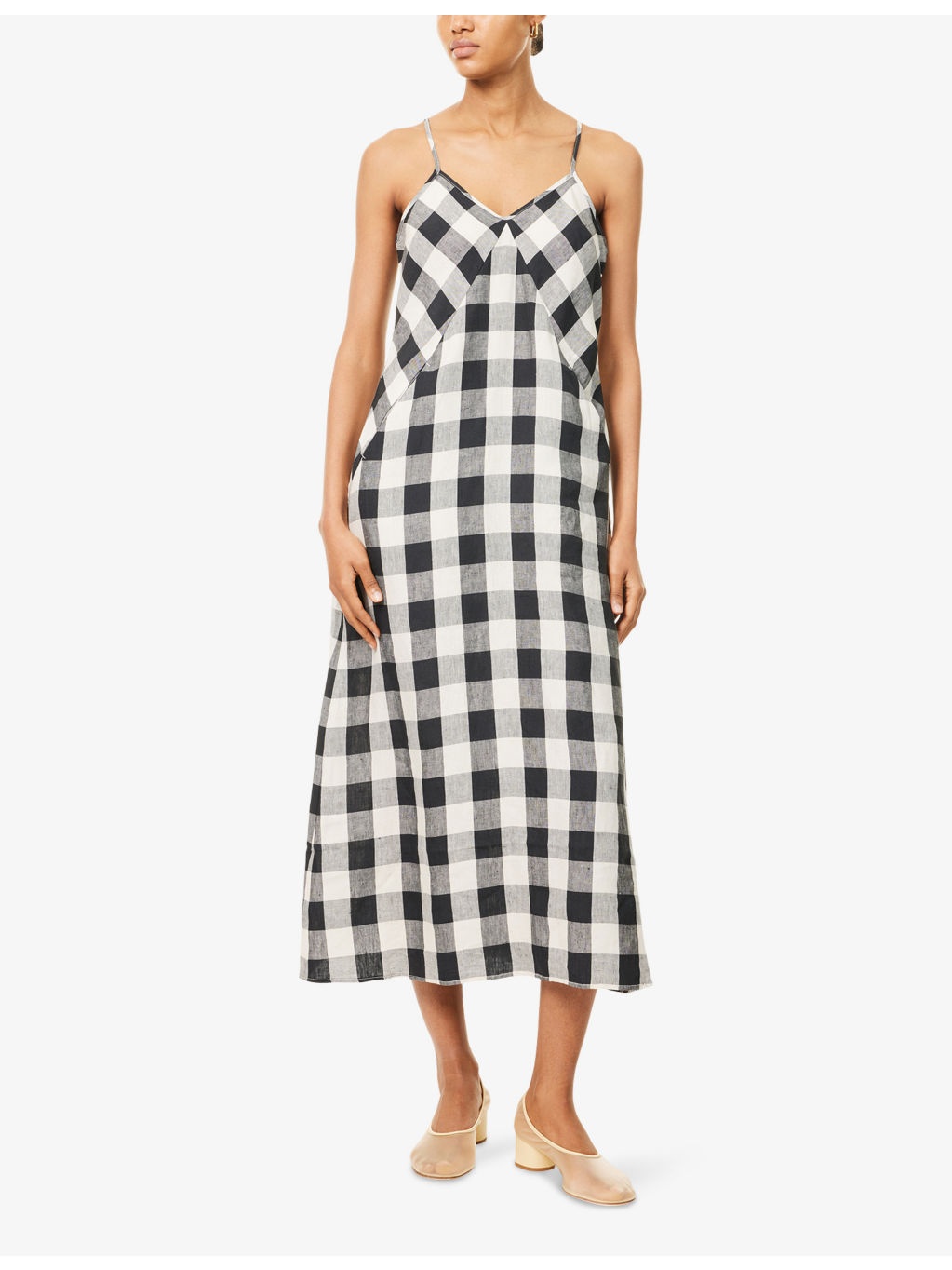 Maya Check-Print Linen Midi Dress - 3