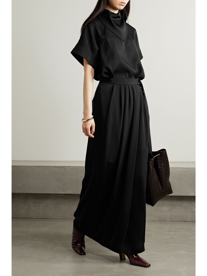 Loro Piana Athina pleated silk-cady maxi wrap skirt Black outlook