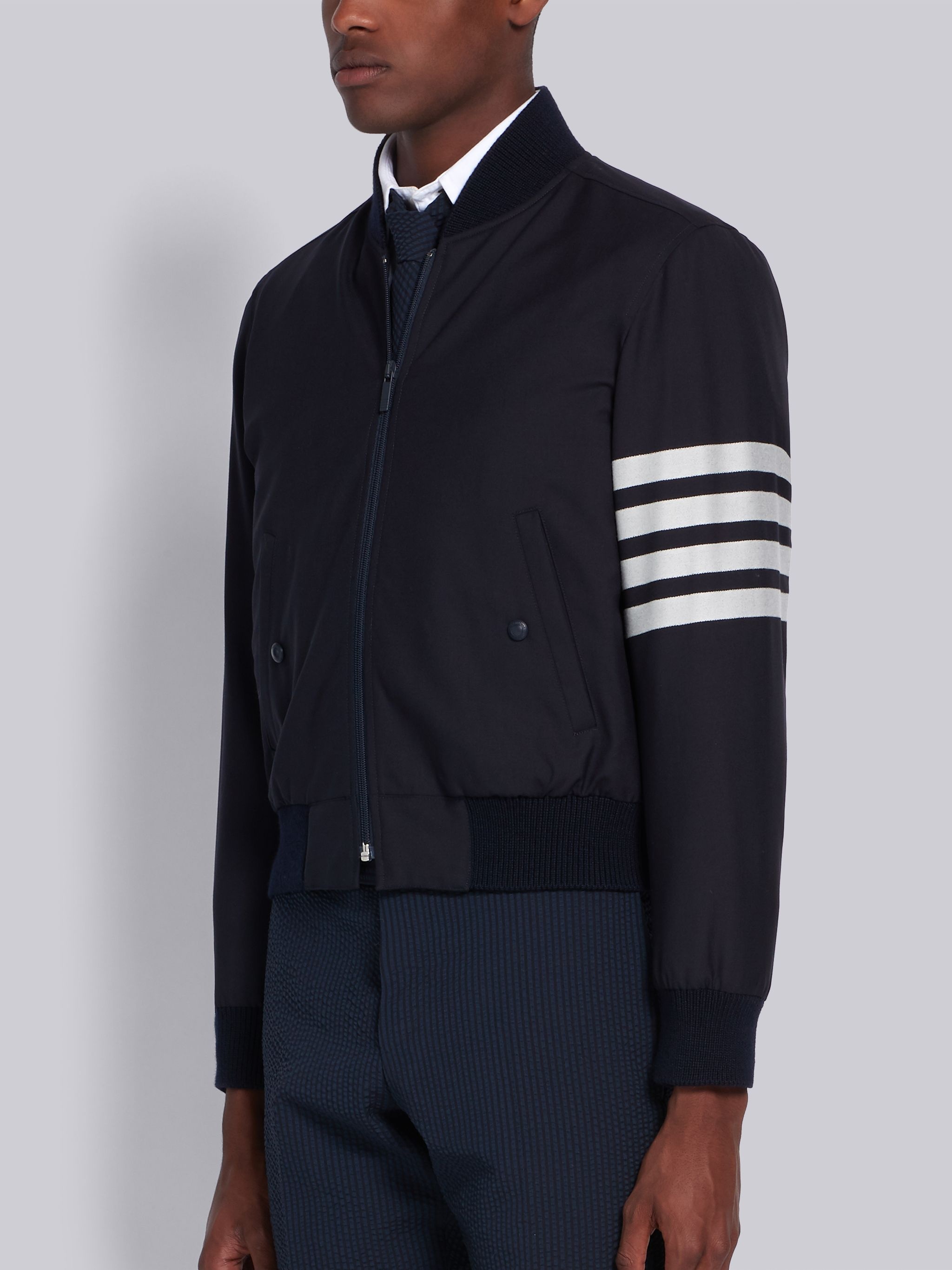 Navy Knit Blouson 4-Bar Jacket - 2