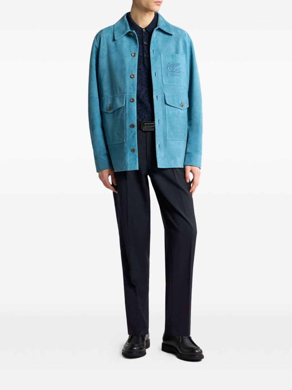 pegasus-embroidered suede shirt jacket - 2