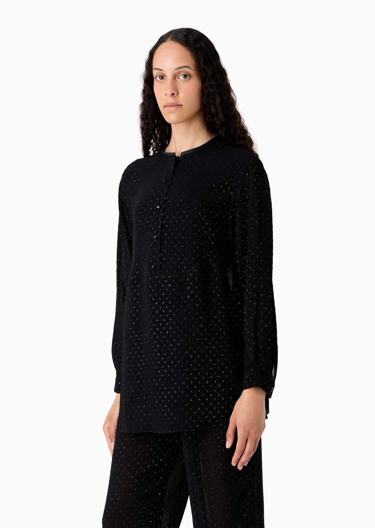 ASV Henley blouse in viscose fil coupé with all-over lurex polka dots - 2