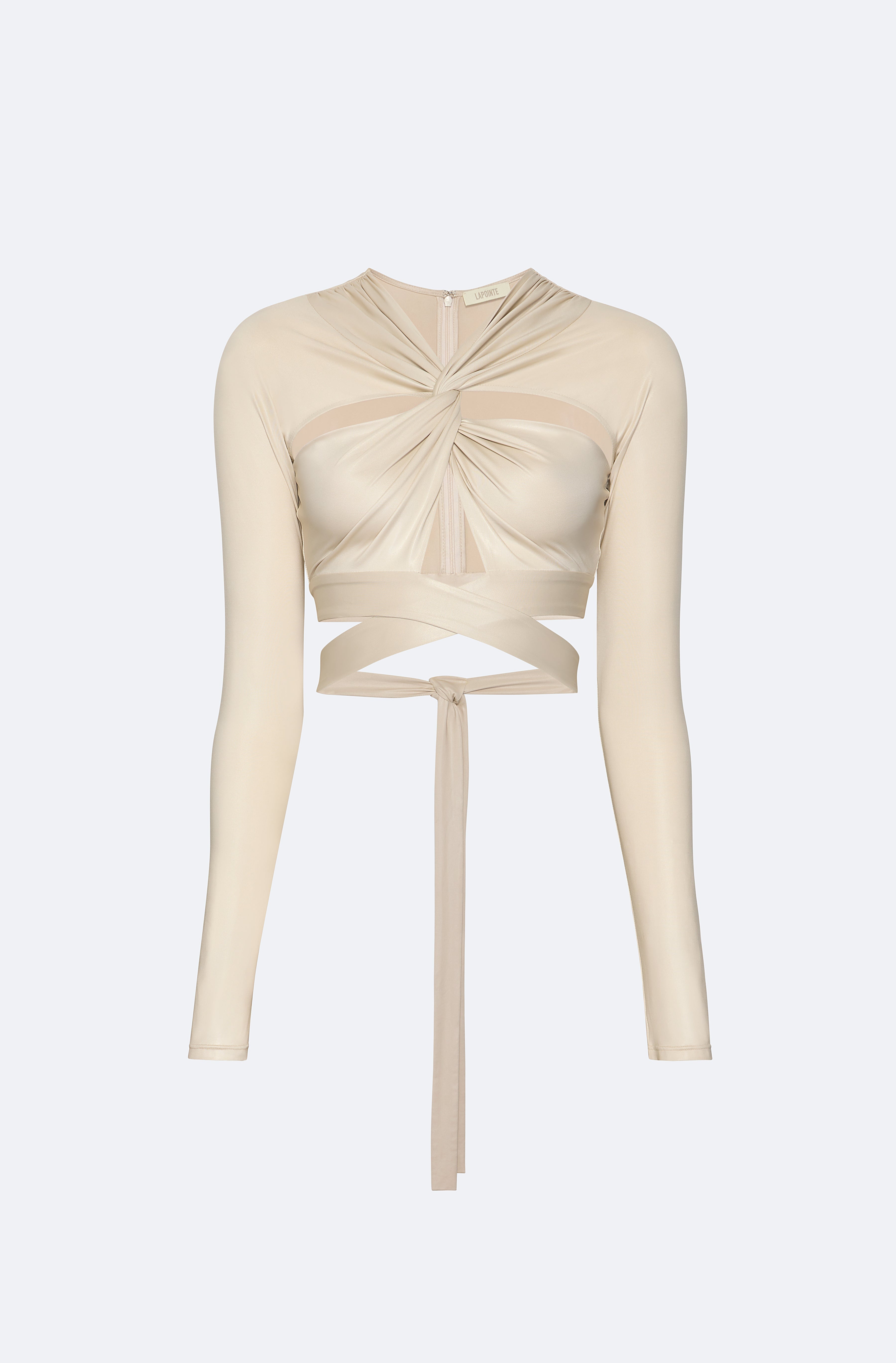 Coated Jersey Draped Wrap Tie Top - 1