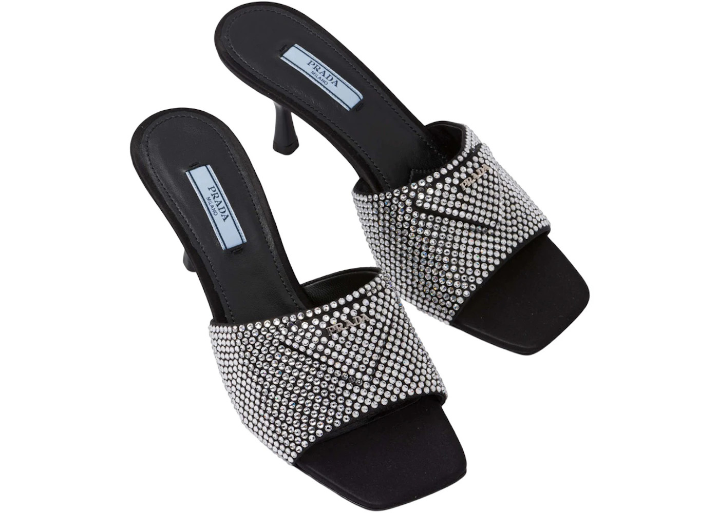 Prada 65mm Crystal Heeled Sandals Black Satin - 3