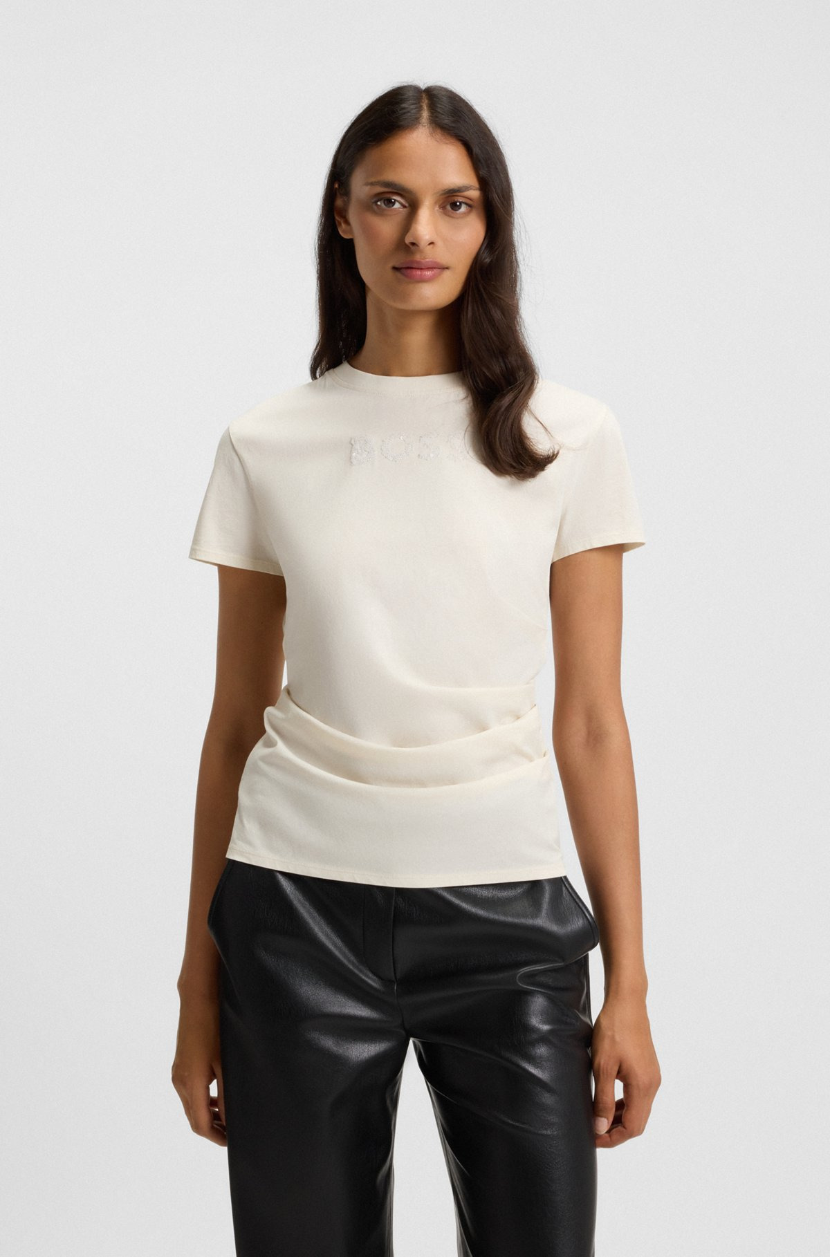 SLIM-FIT T-SHIRT IN MERCERIZED COTTON WITH EMBELLISHED LOGO - 2