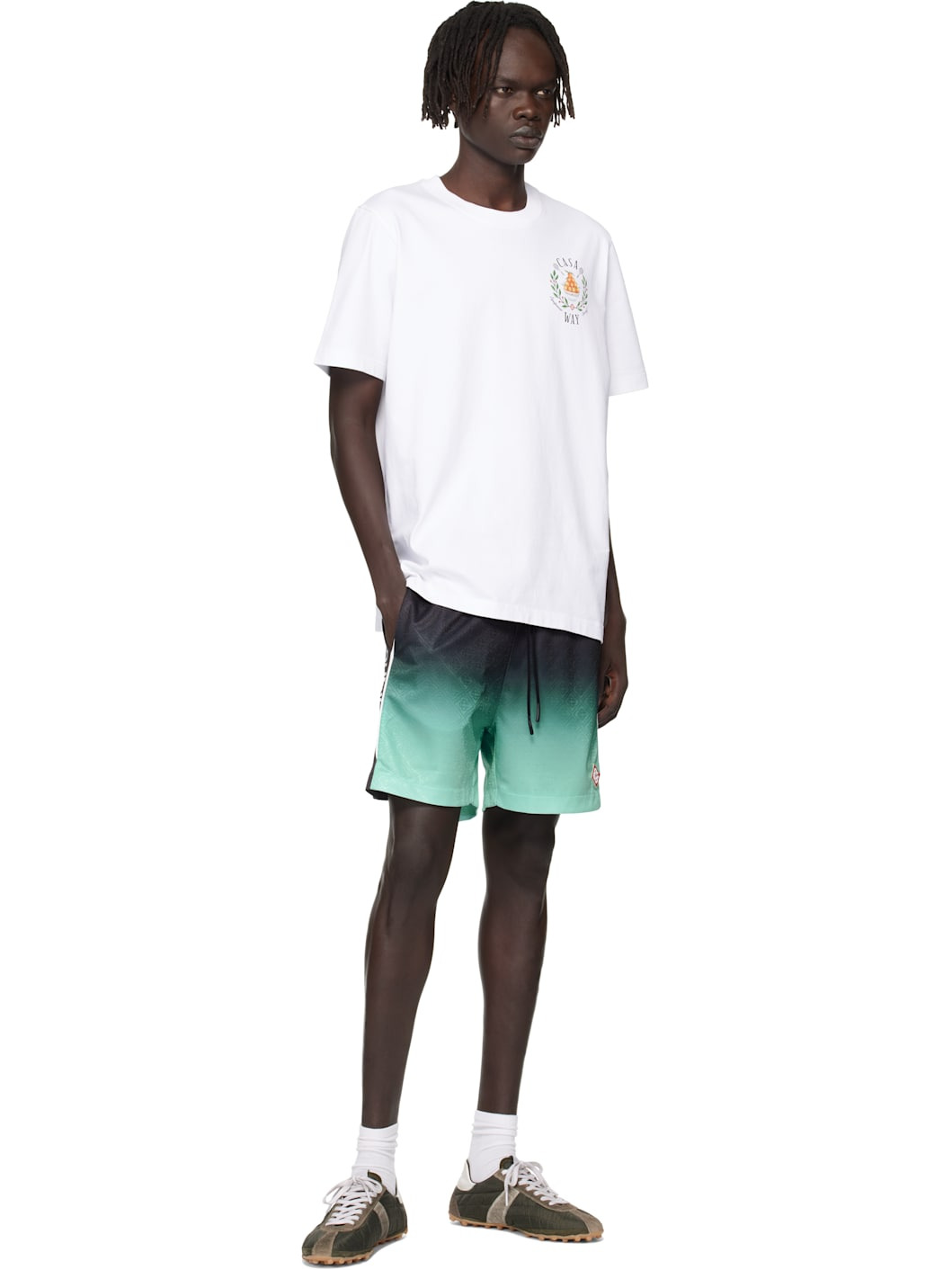 Black & Green Gradient Monogram Football Shorts - 4