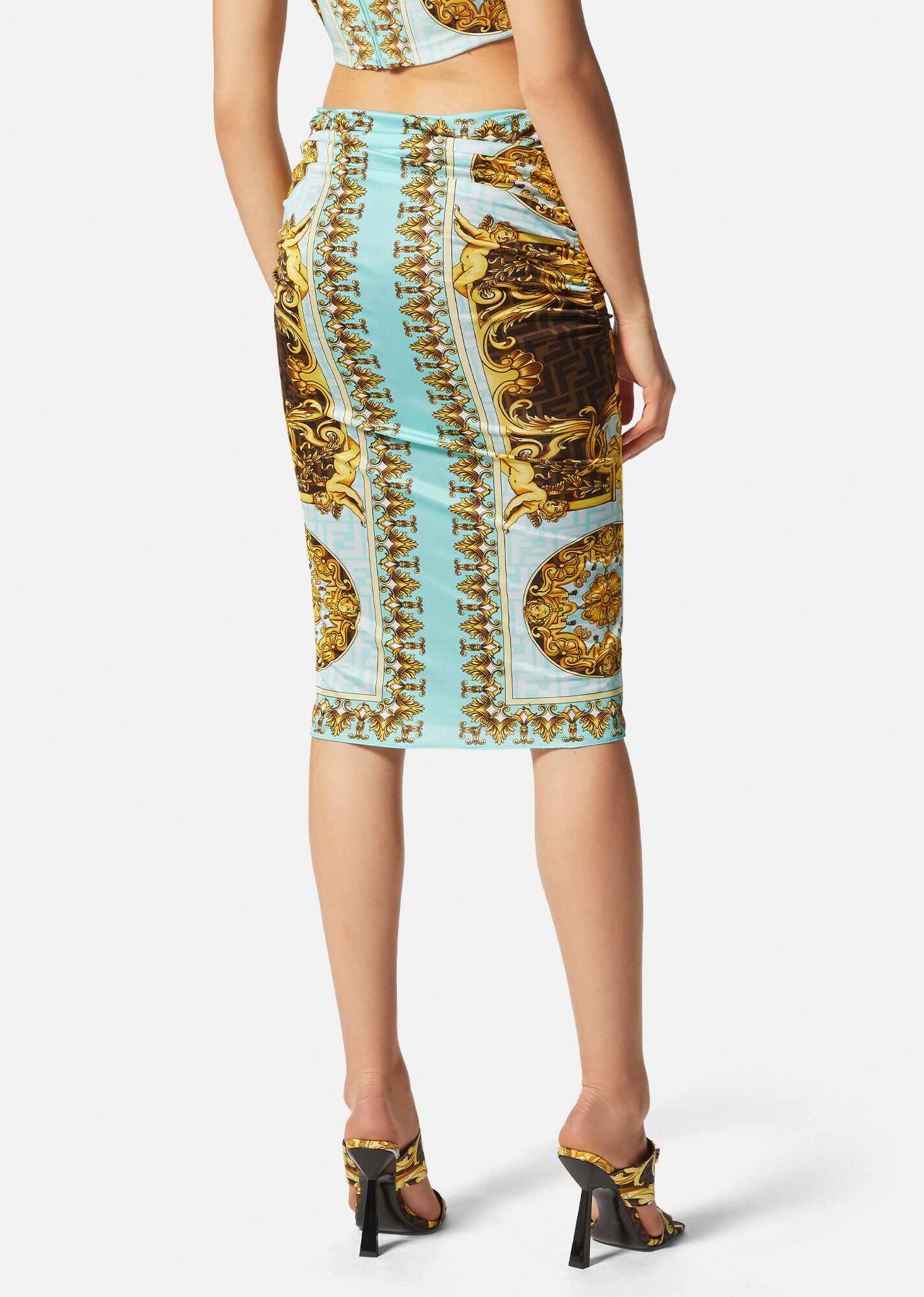 Fendace Gold Baroque Ruched Midi Skirt - 4