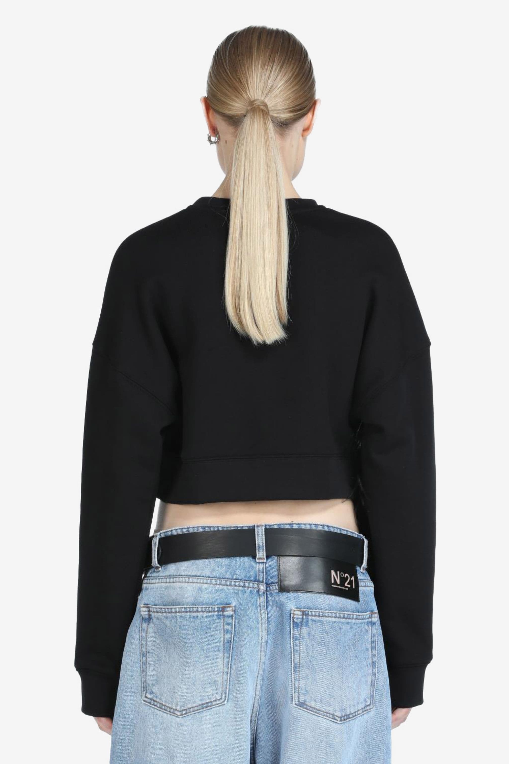 FEATHER-TRIMMED CROPPED SWEATSHIRT - 2