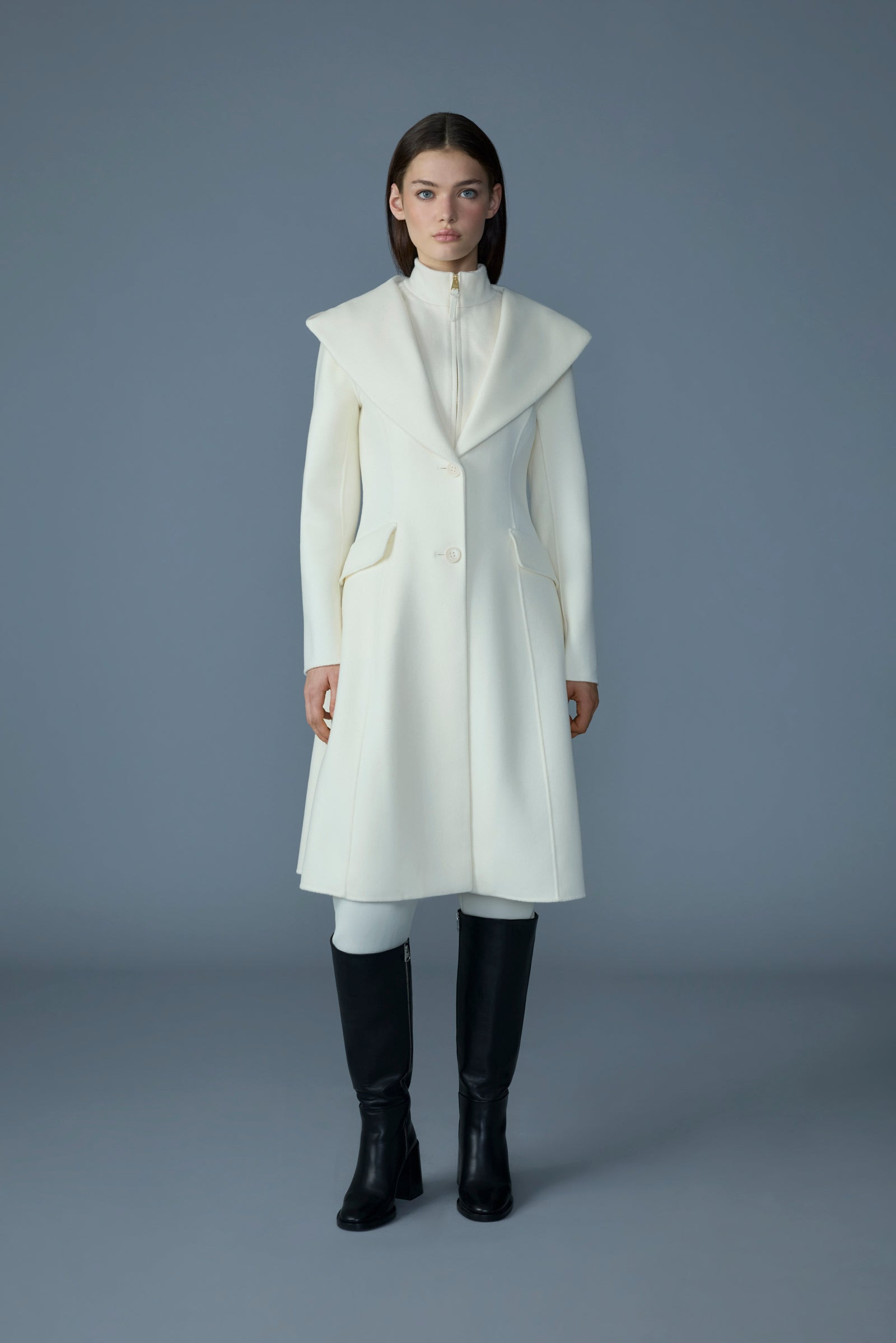 GLORIA Handmade Wool Blend Coat with Removable Bib - 2
