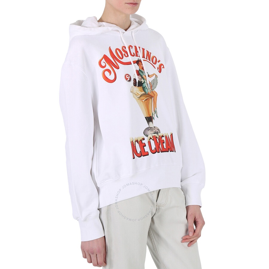 Moschino White Ice Logo Print Cotton Hoodie - 4