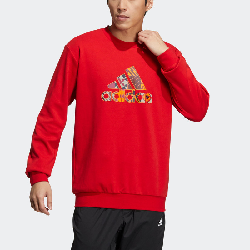 adidas Men's adidas Cny Gfx Crew1 Limited Logo Printing Sports Round Neck Pullover Red HI3289 outlook