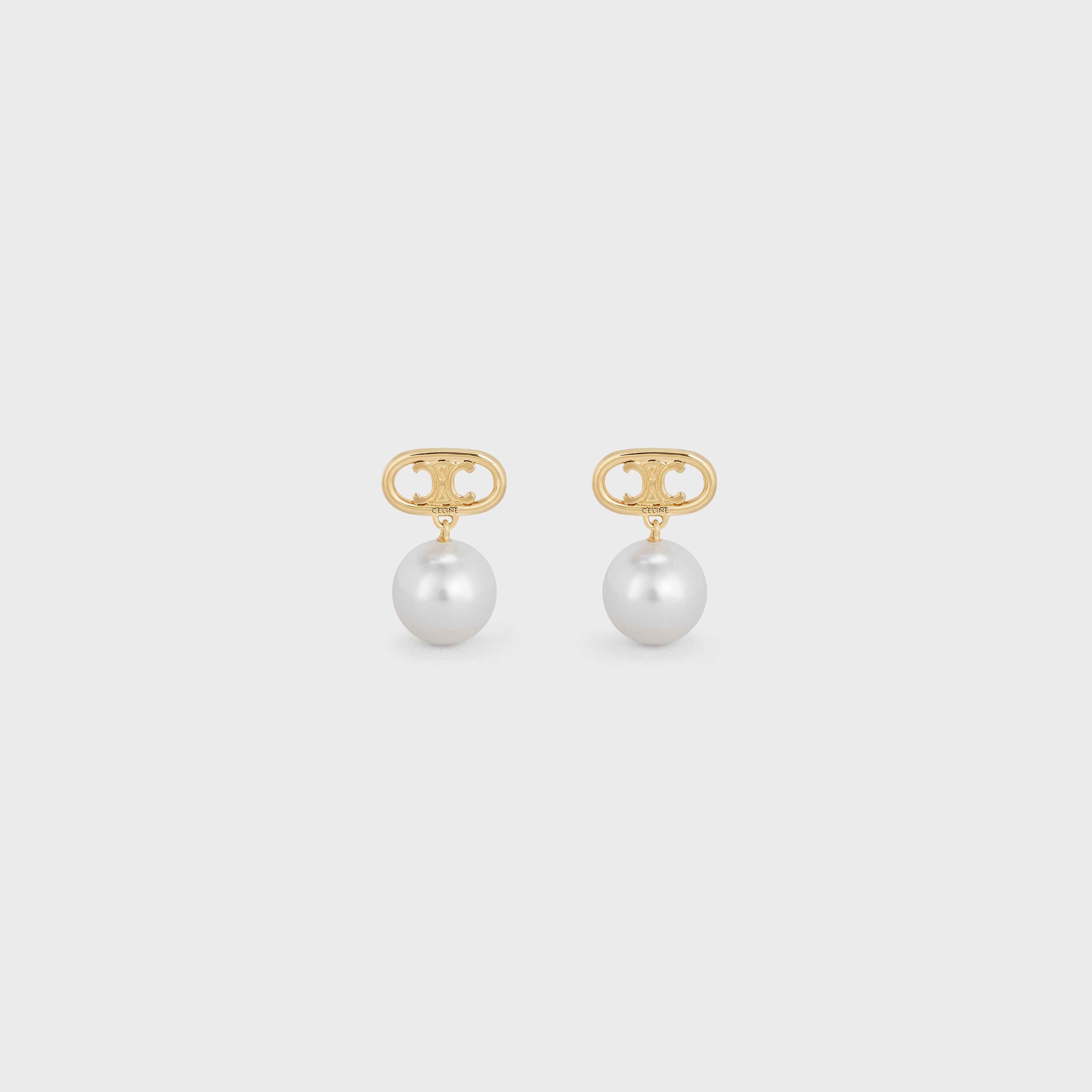Triomphe Pearl Earrings in Brass with Gold Finish and Glass Pearls - 1