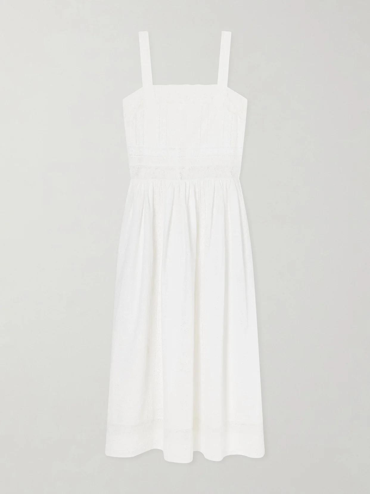 Antigua Lace-trimmed Embroidered Cotton Midi Dress - 1