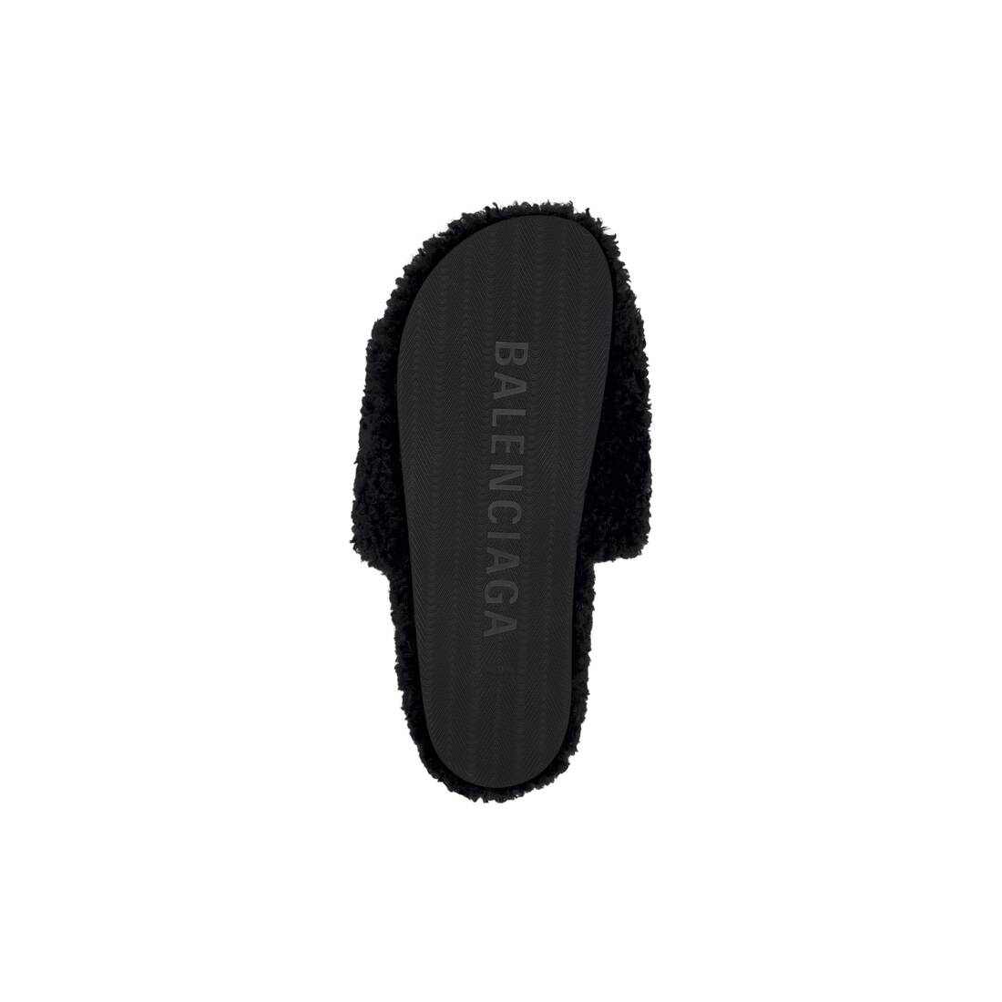 Women's Furry Slide Sandal in Black/white/red - 6