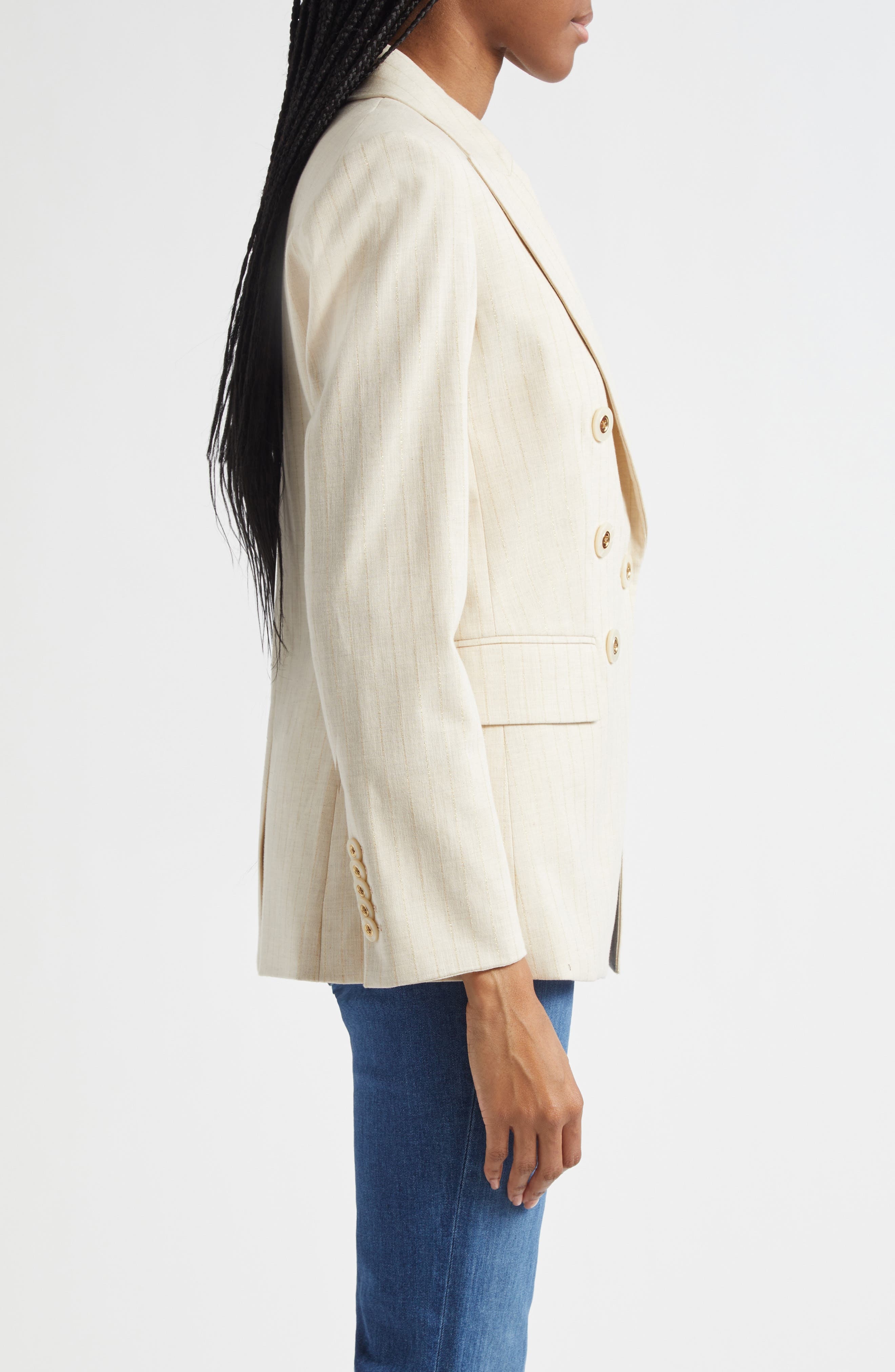 Veronica Beard Gaya Metallic Chalk Stripe Cotton Blend Dickey Jacket in Natural Gold at Nordstrom - 5