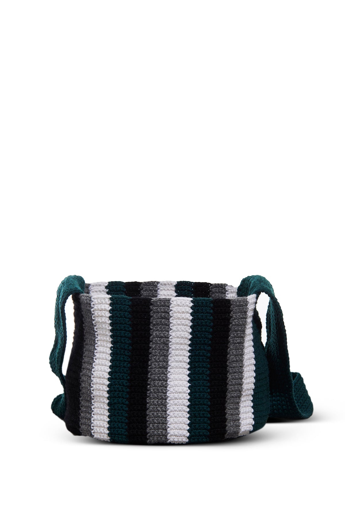Crossover Knit Bag in Green, Ivory & Grey Cashmere - 4