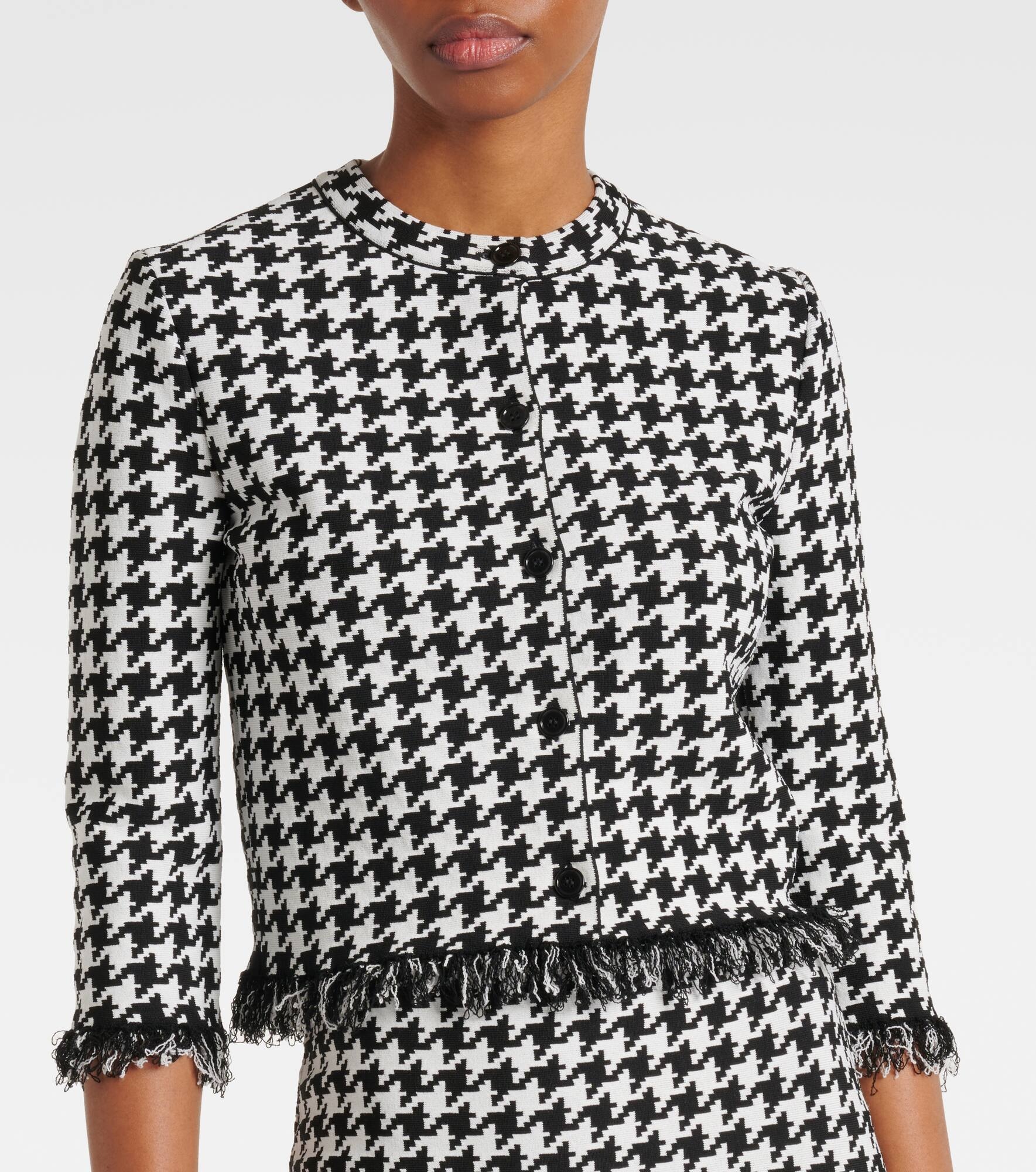 Houndstooth fringed jacquard cardigan - 6