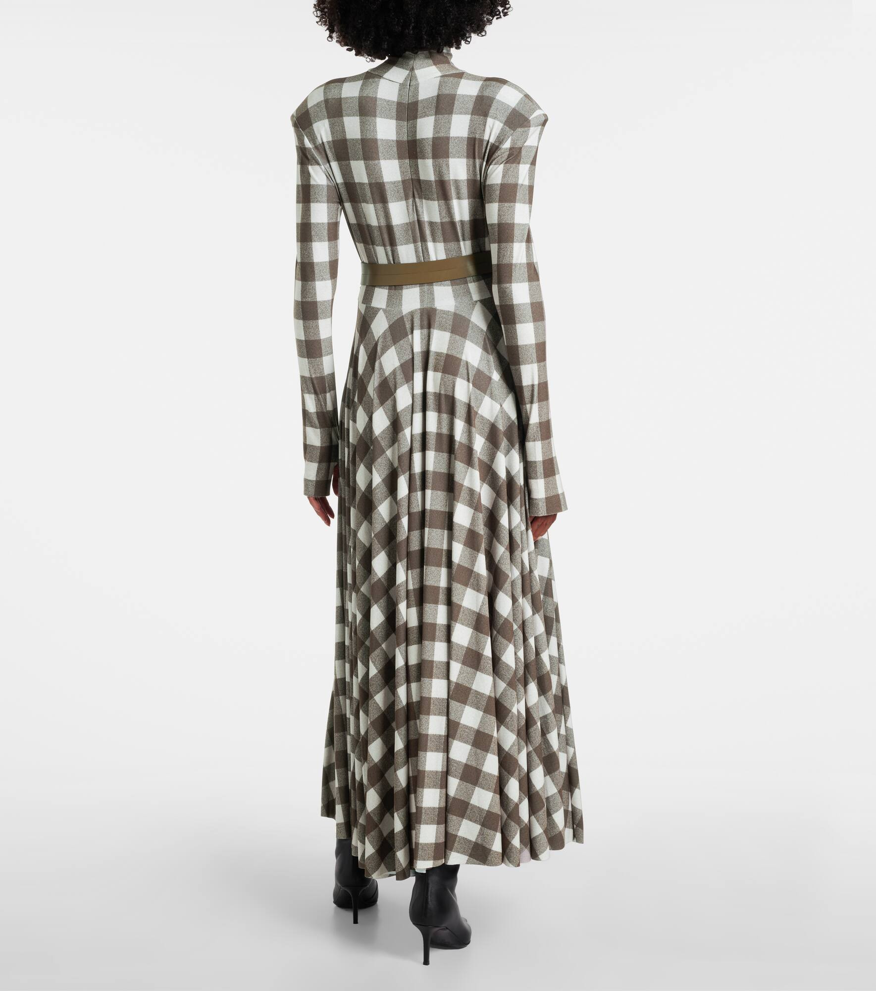 Checked turtleneck jersey midi dress - 3