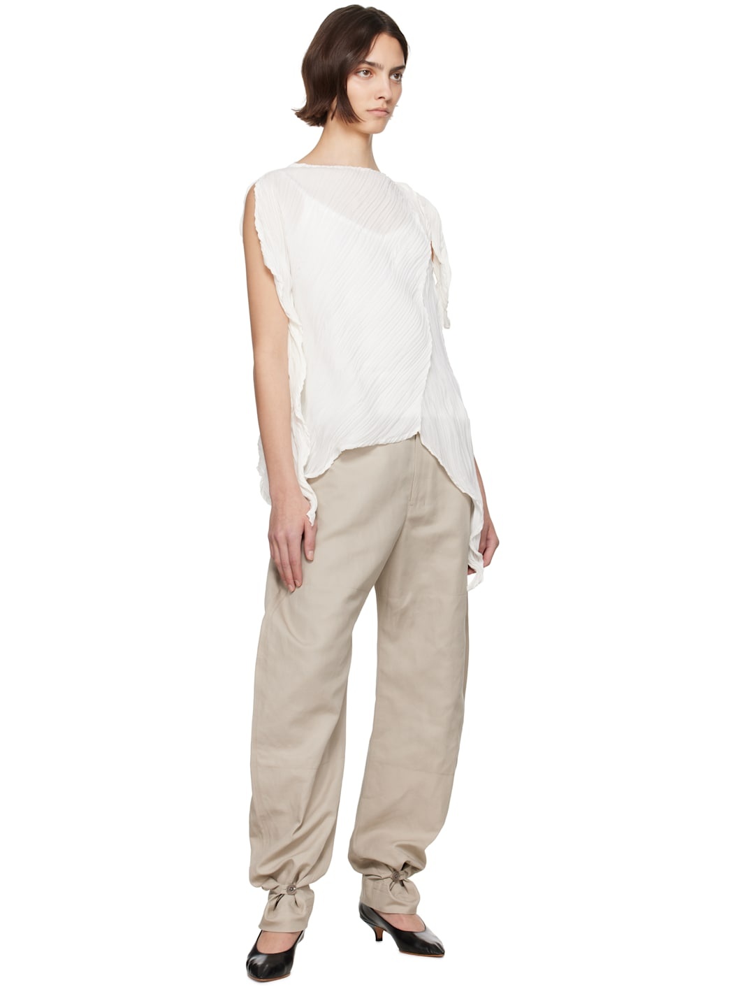White Wrinkled & Twisted Blouse - 4