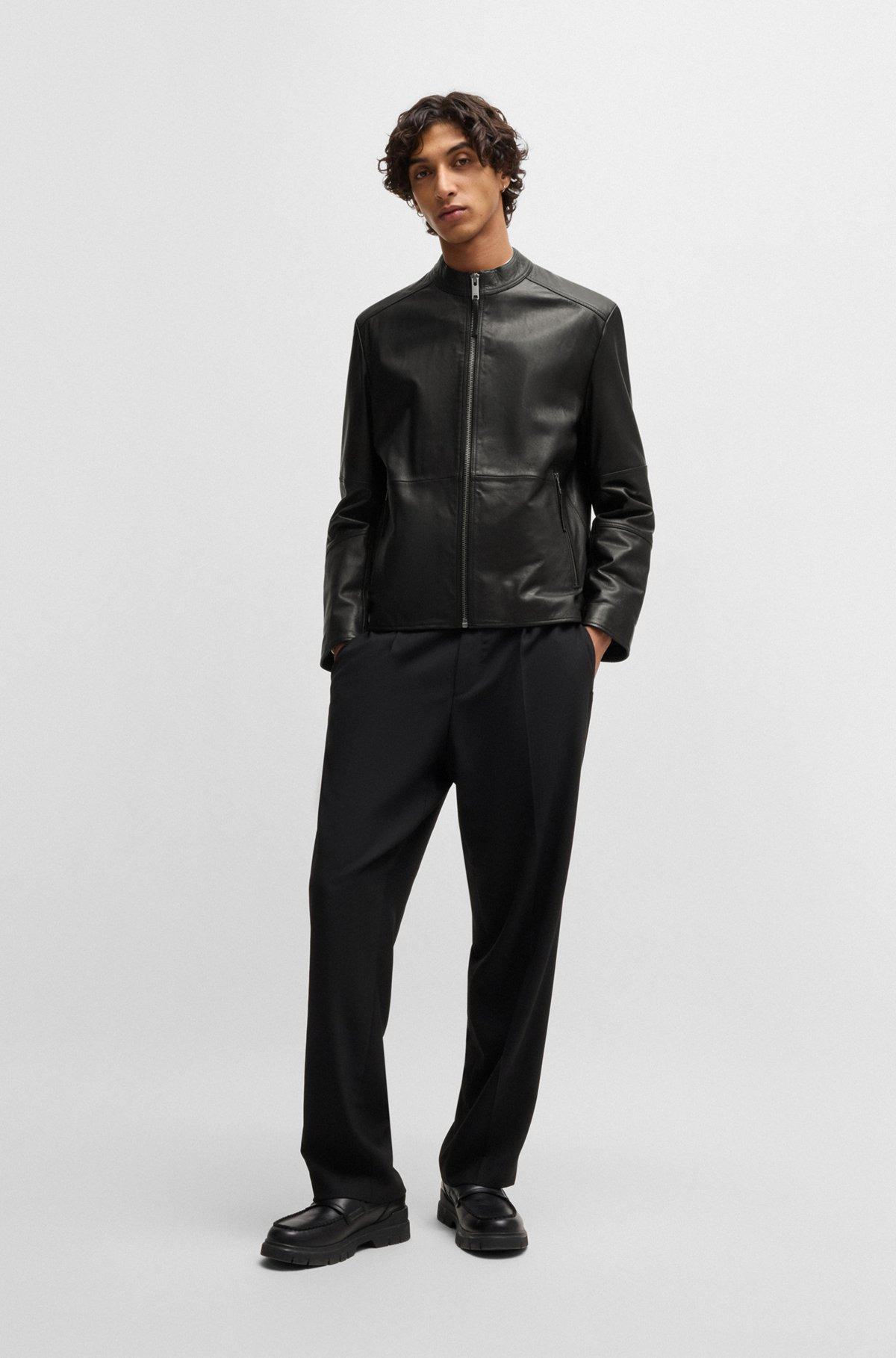 SLIM-FIT JACKET IN LEATHER WITH STAND COLLAR - 3