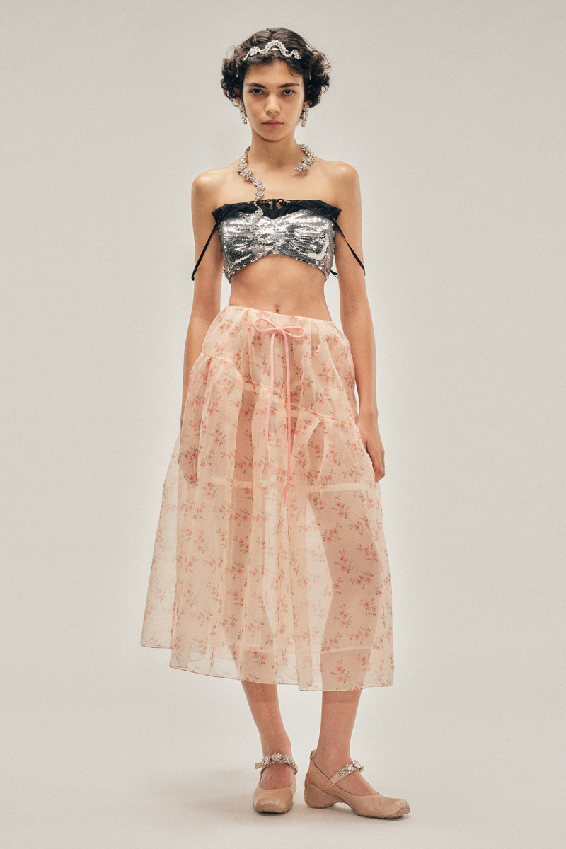 Sheer Overlay Long Flounce Skirt 1