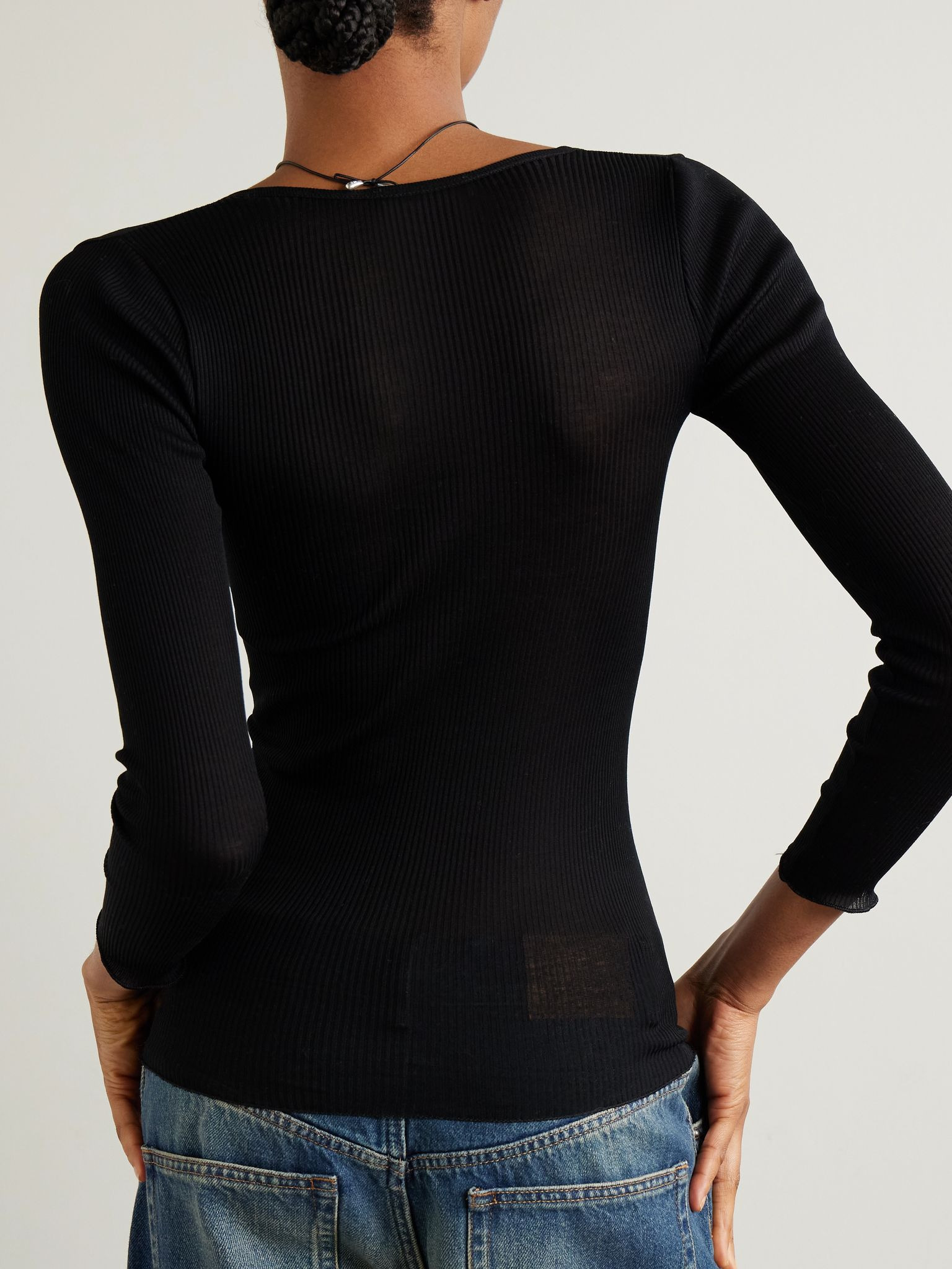 Lamylic ribbed cotton Henley top Black - 3