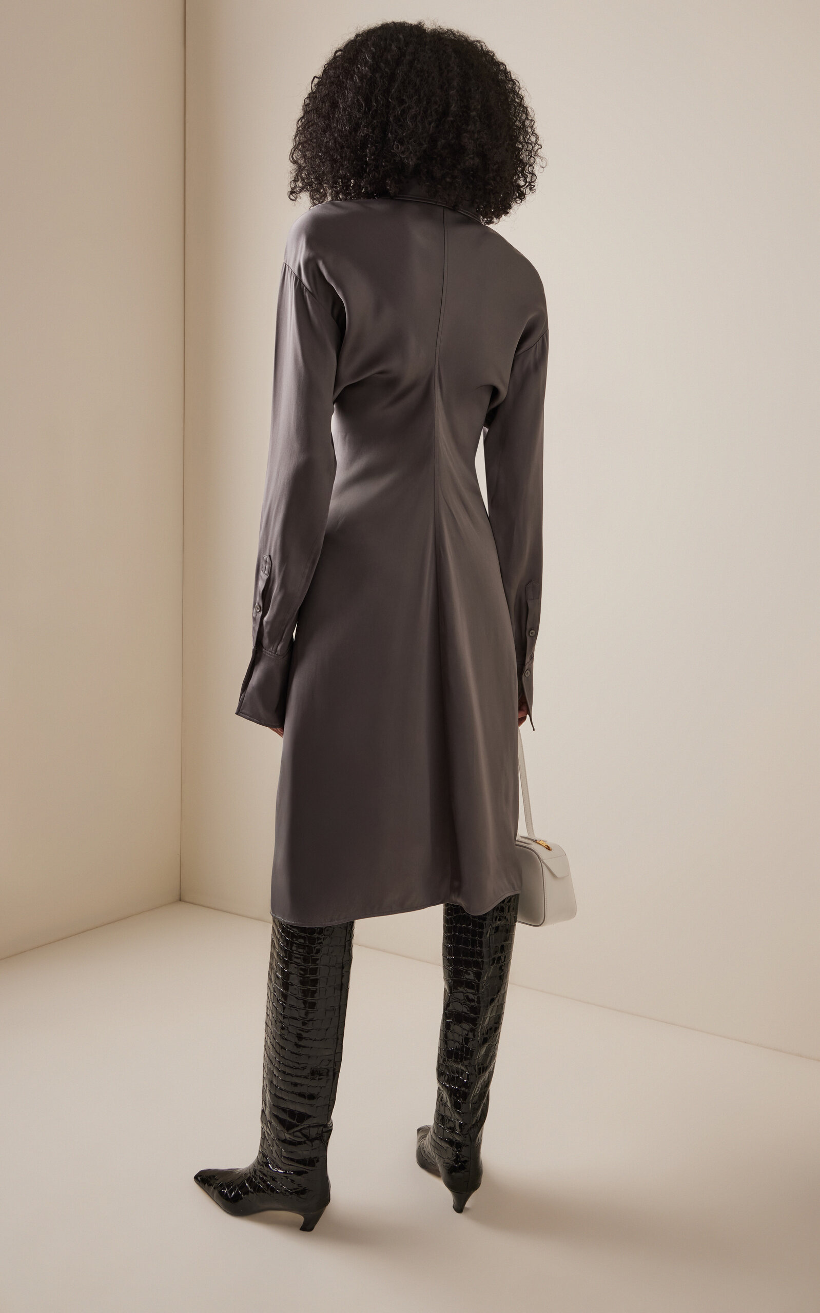 Slouch Satin Midi Shirtdress grey - 4