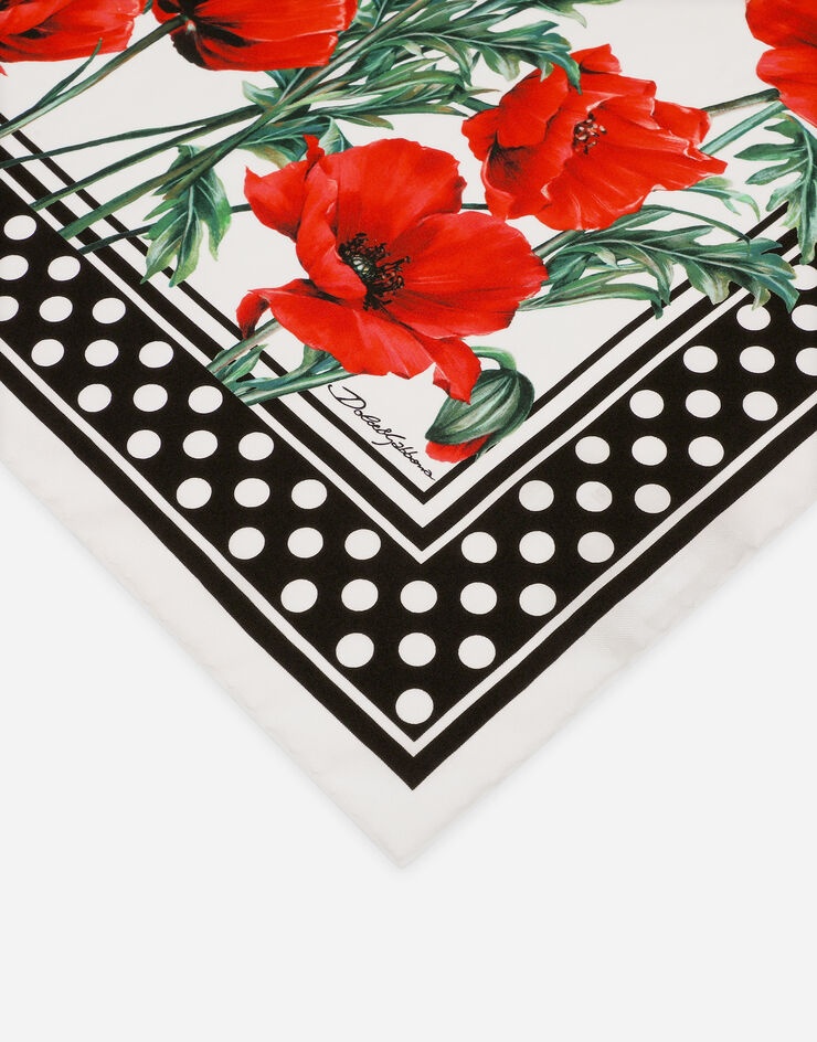 Poppy-print twill scarf (50 x 50) - 2