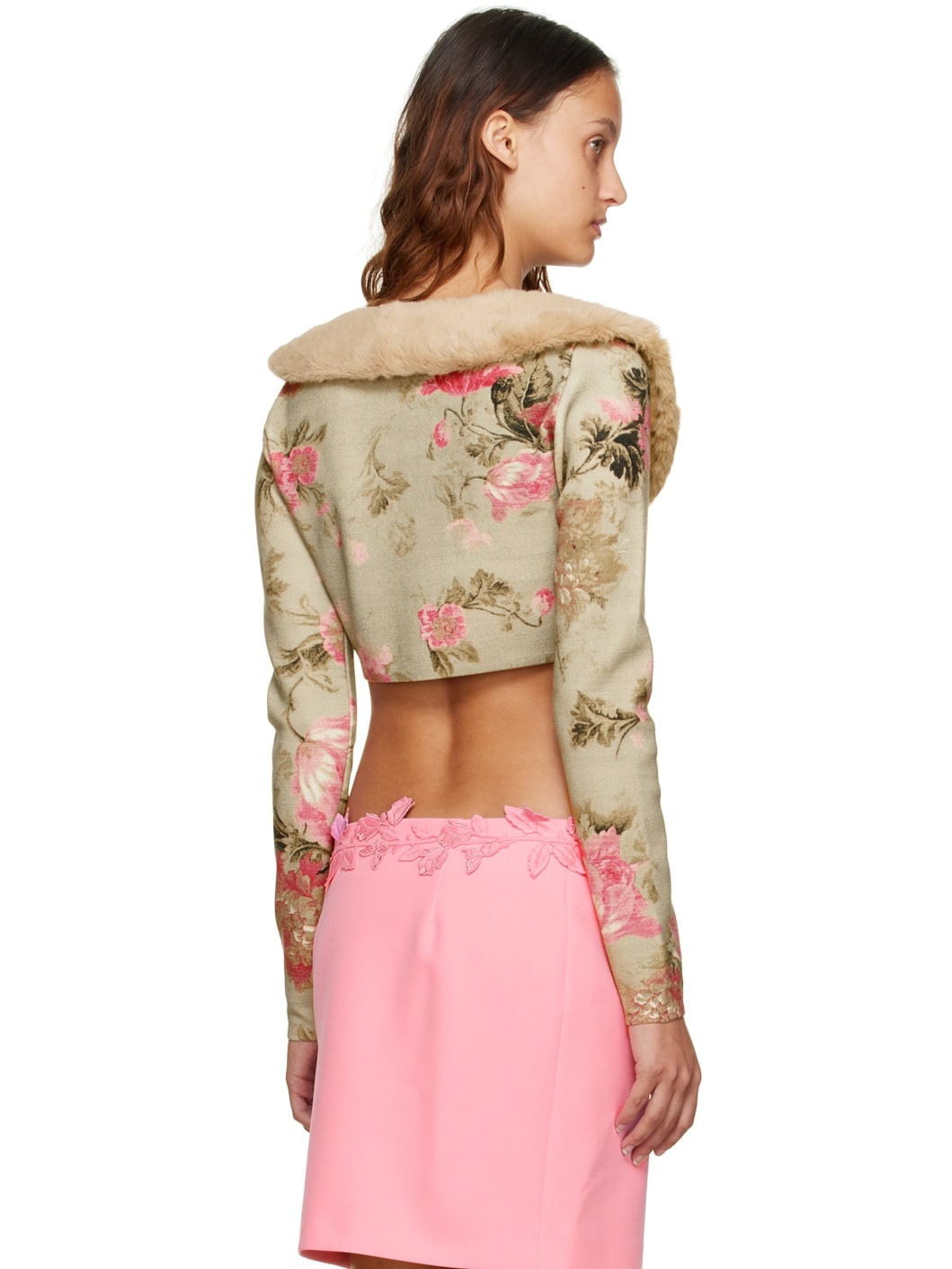 Beige Floral Print Cardigan - 3